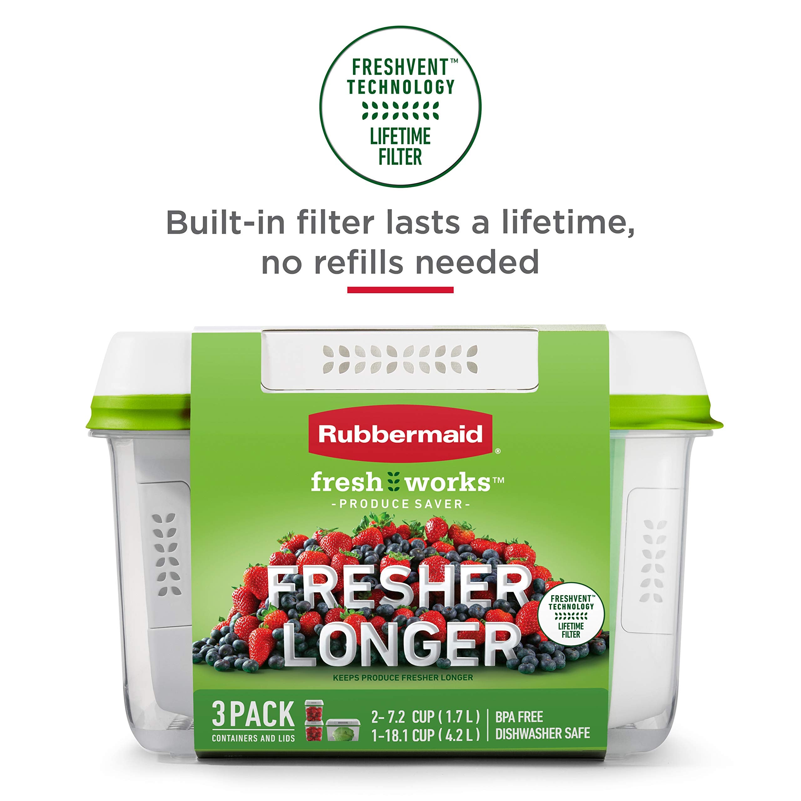 Rubbermaid FreshWorks Saver  Medium Produce Storage Containers  2-Pack  7.2 Cup  Clear