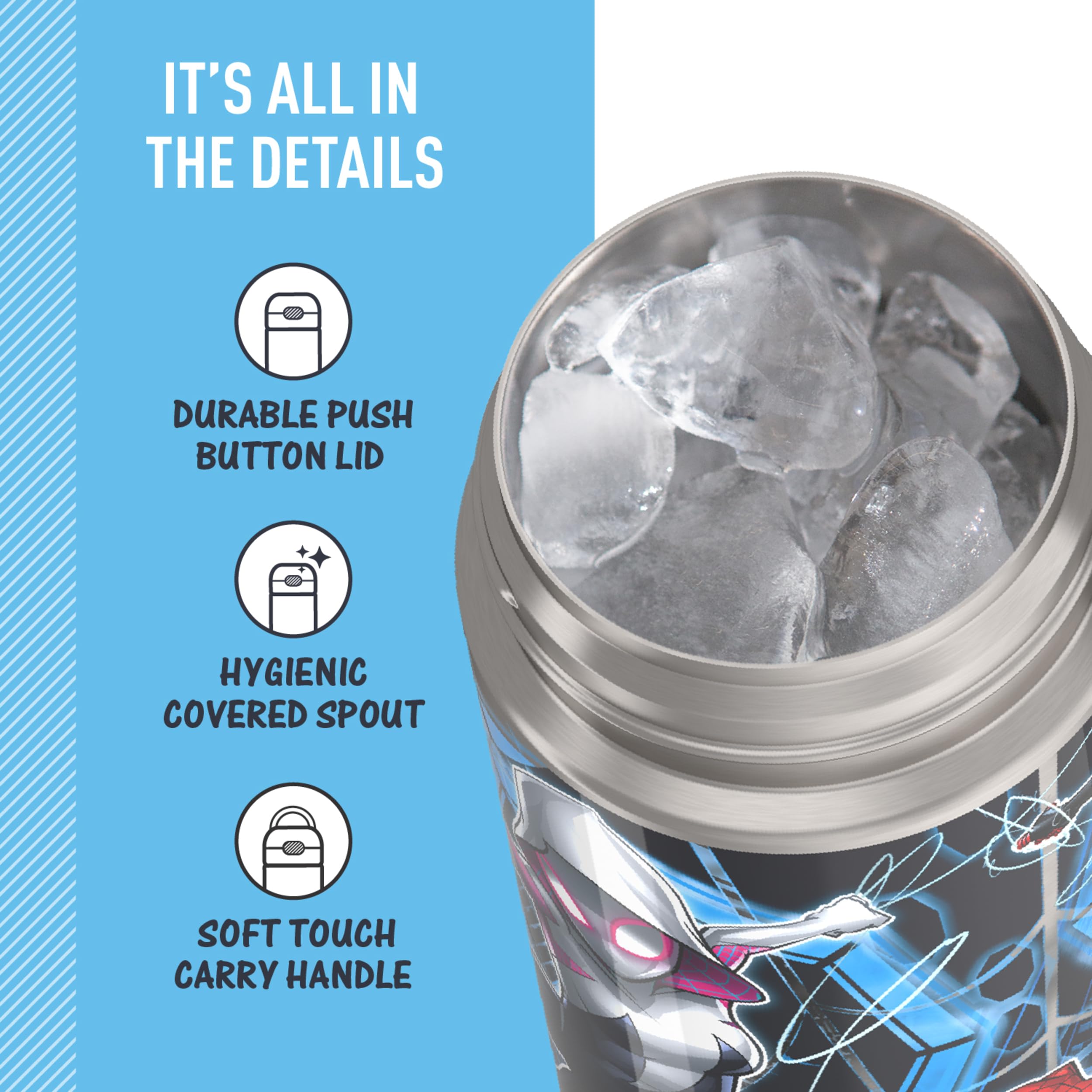 Thermos Funtainer 16 Ounce Stainless Steel Vacuum Insulated Bottle With Wide Spout Lid, Spiderman