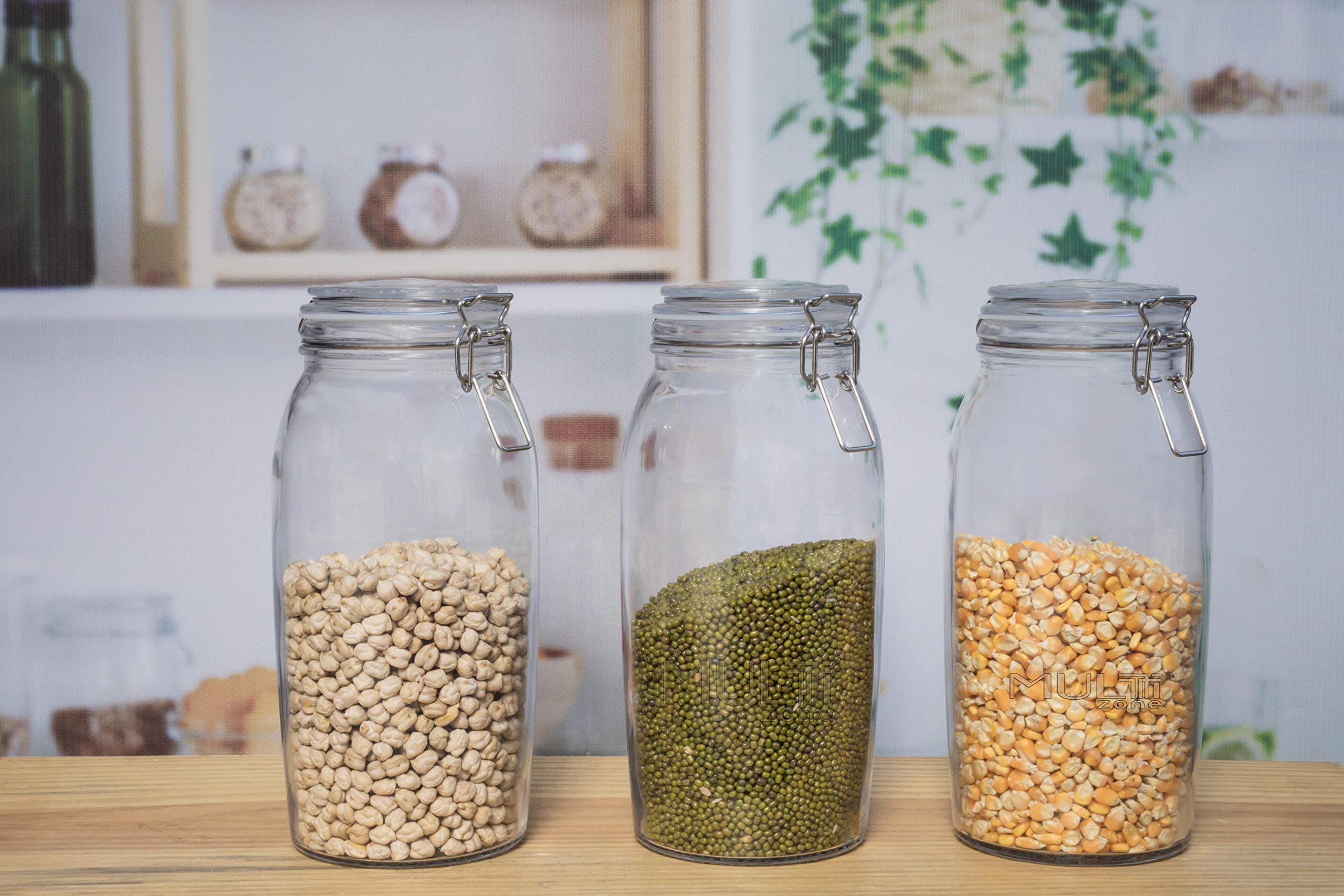 Multizone 2500Ml Airtight Glass Container With Lids Food Storage Jar RoundStorage Canister With Clear Preserving Seal Wire Clip