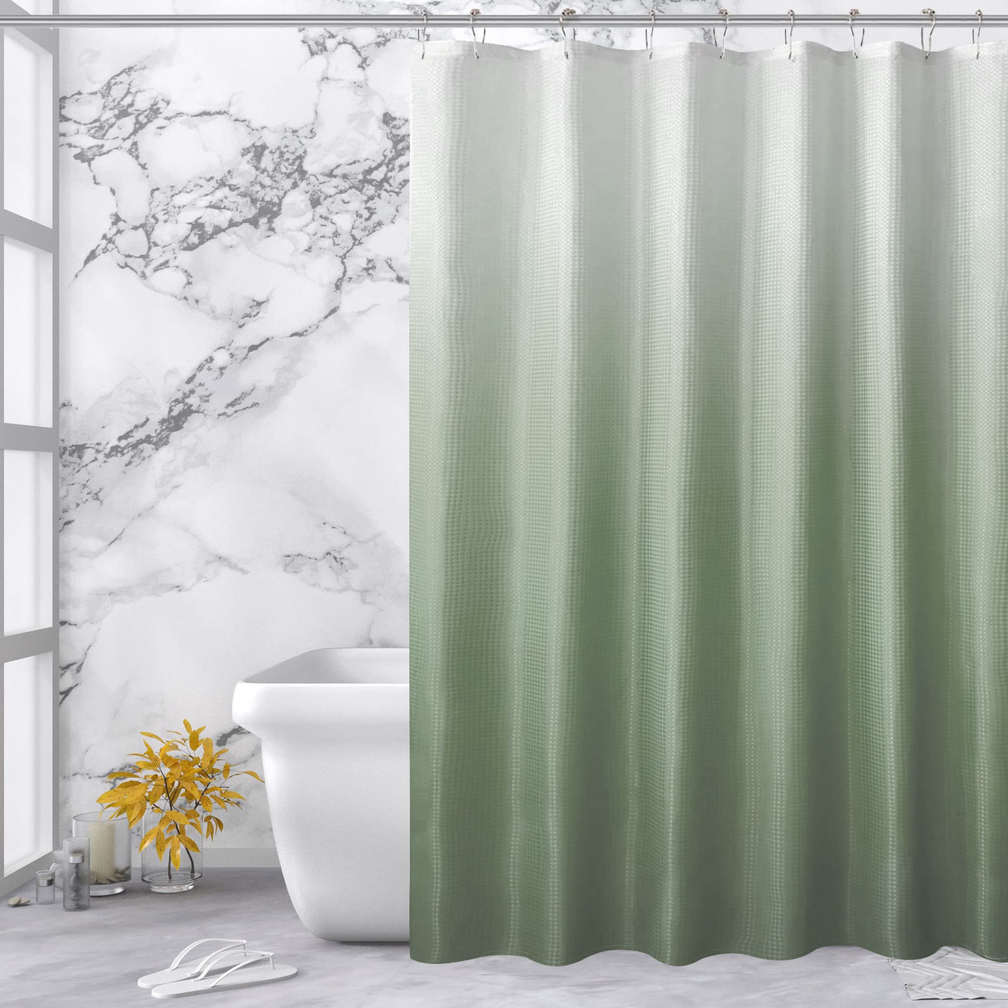 BBiggood Sage Green Shower Curtain  Extra Long Shower Curtain 72 x 84 inch  Ombre Waffle Shower Curtains for Bathroom  Waffle Weave Fabric Shower Curtain Set with Hook.