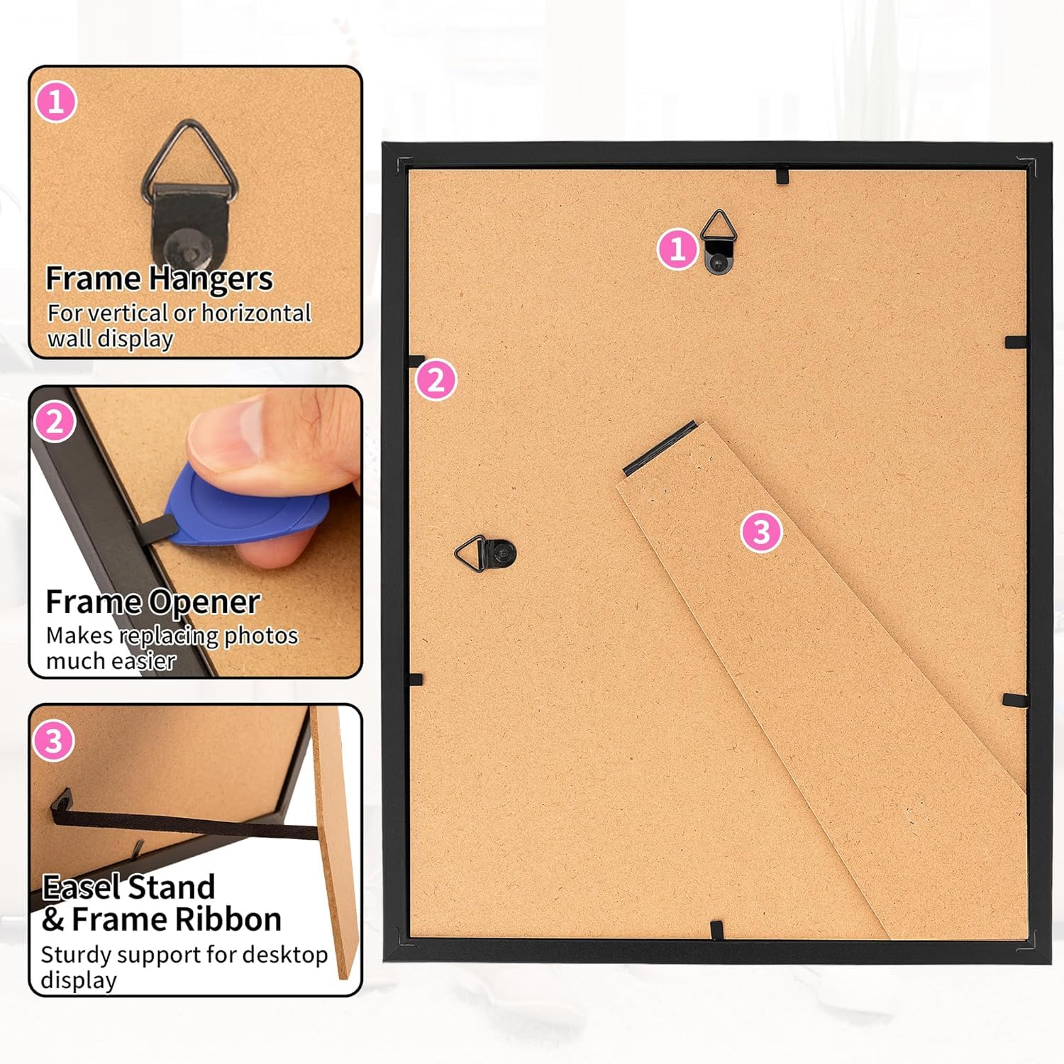 HOMERHYME 8x10 Picture Frame Set of 8, Black Photo Frames for Gallery Wall Mounting or Table Display, Display Pictures 5x7 with