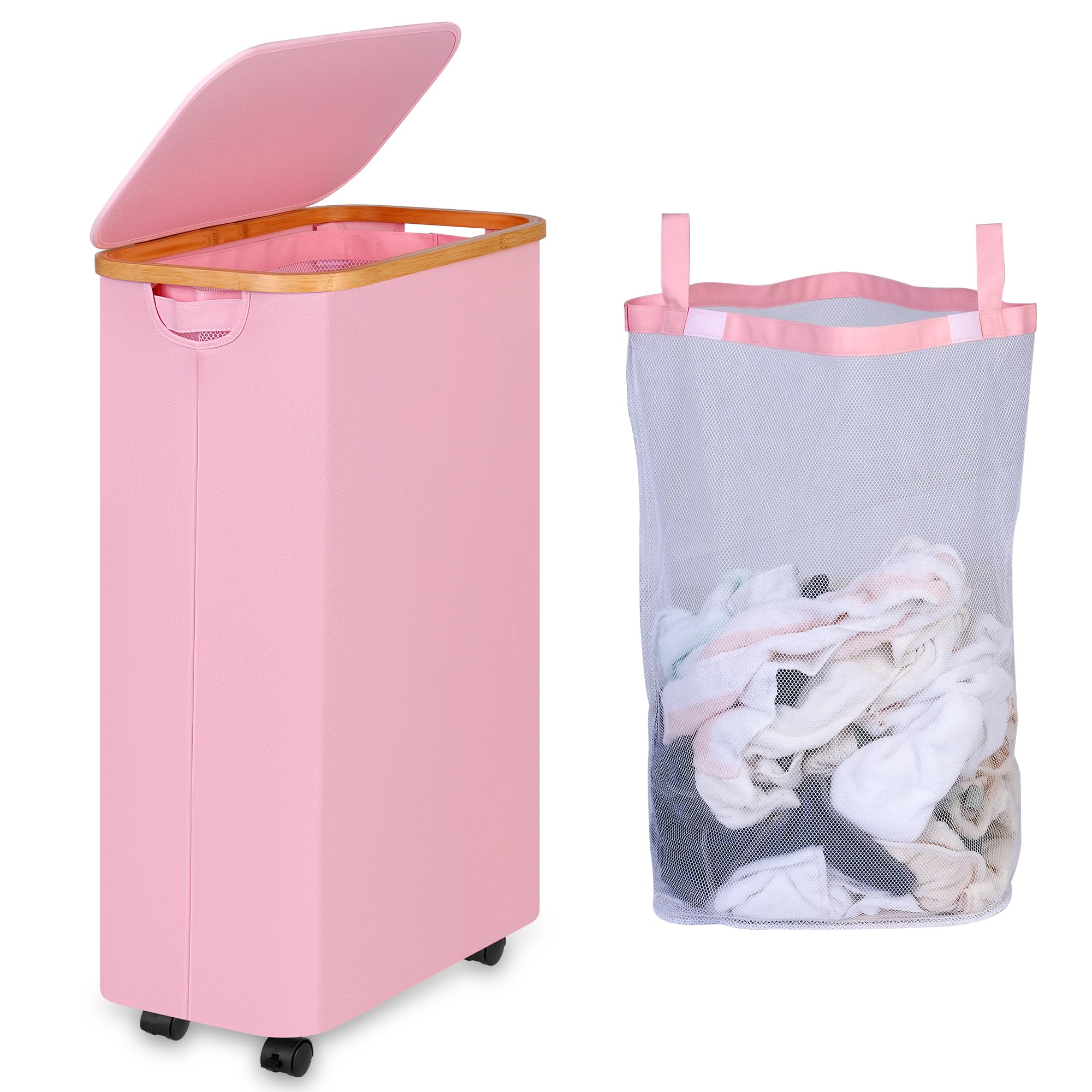 Iegrow 75L Laundry Basket With Wheels,Clothes Hamper For Laundry,Laundry Hamper With Lid And Inner Bag, For Laundry Room, Bedroo