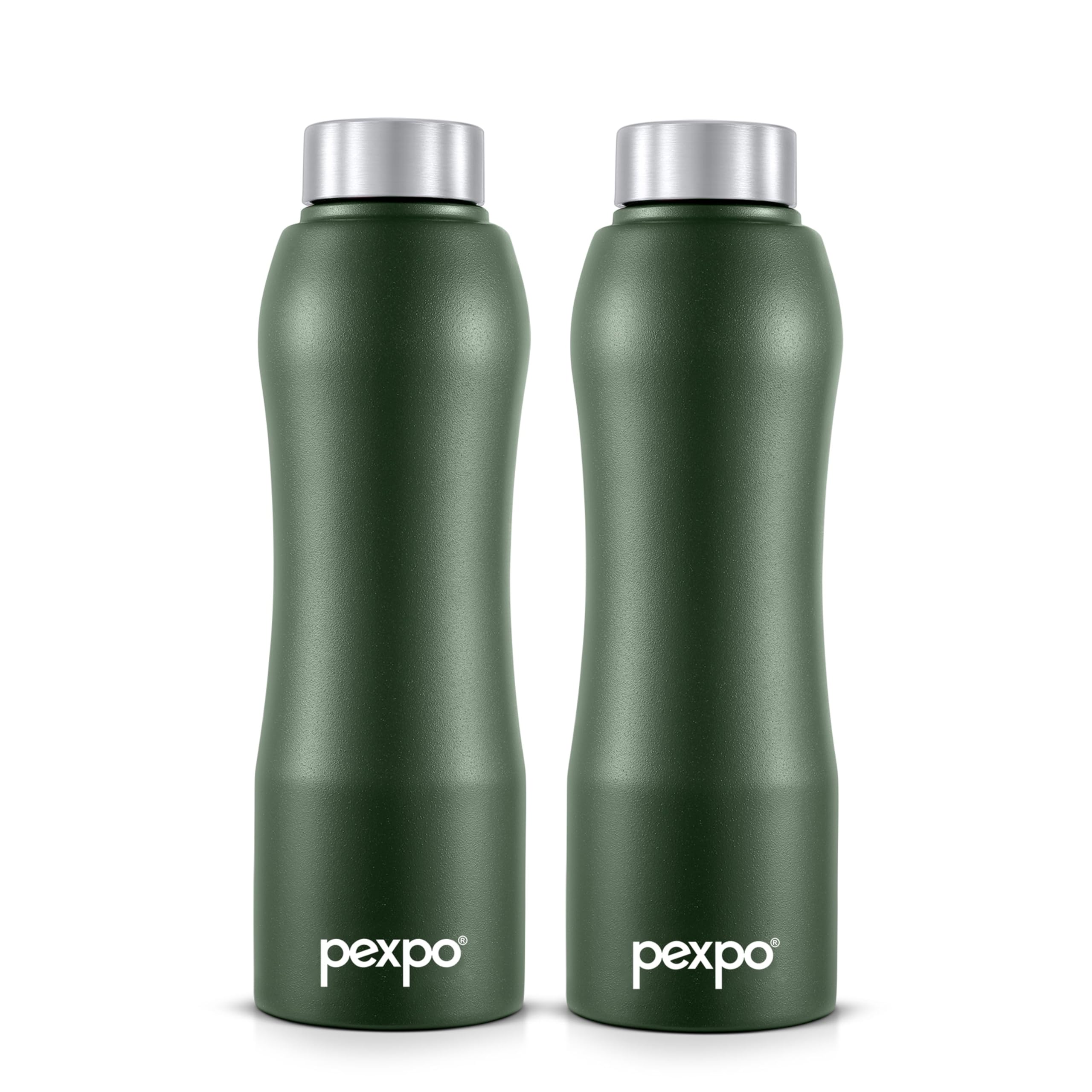 Pexpo Bistro Isi Certified Stainless Steel Fridge/Sports Water Bottle 750Ml, Military Green, Pack Of 2| Single Walled|Easy Grip|