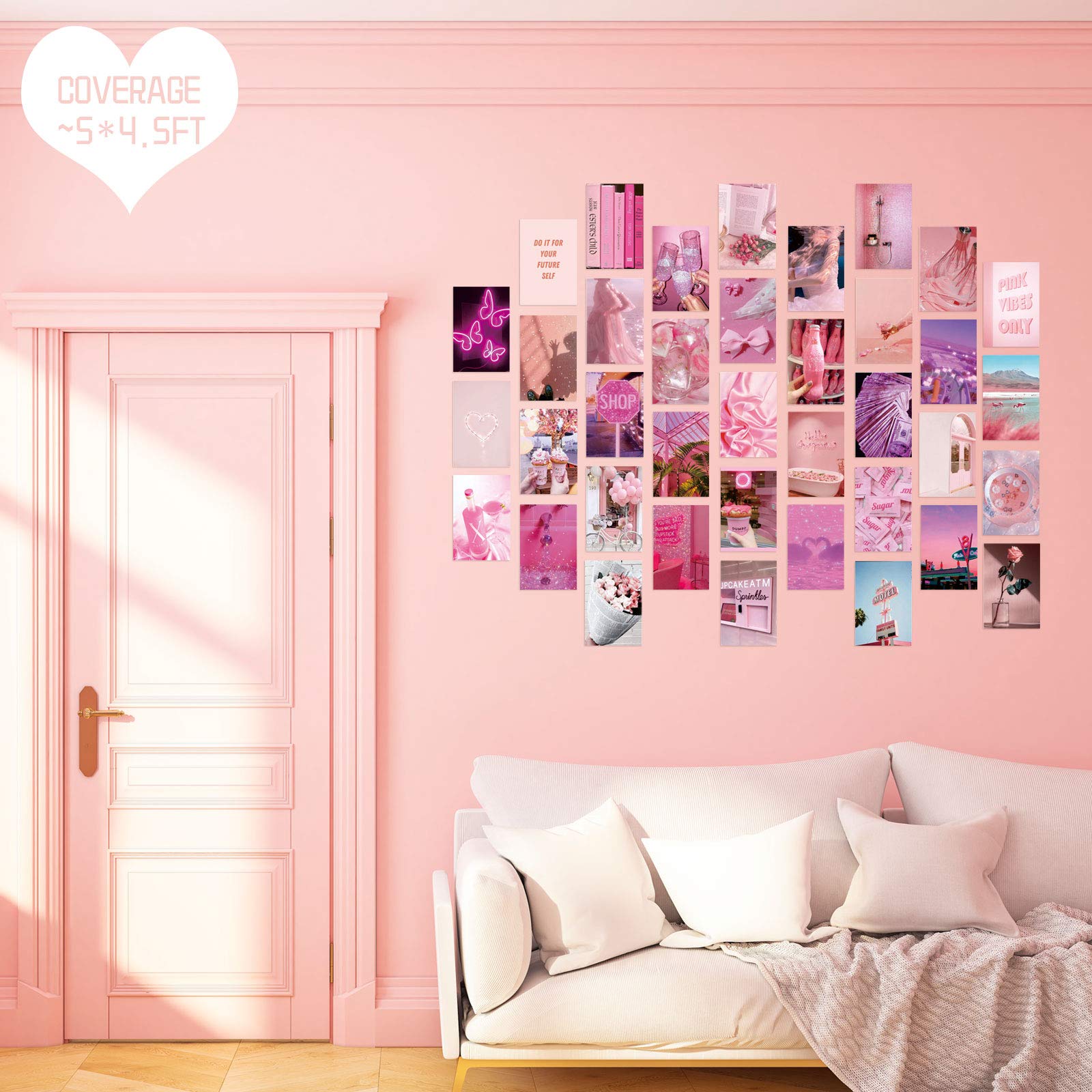 Tenare 60 Pcs Pink Aesthetic Picture For Wall Collage Rose Pink Collag ...