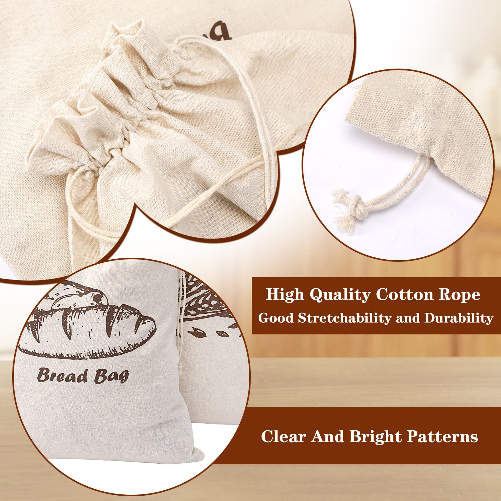 Augshy Linen Bread Bags - Reusable Unbleached Storage for Artisan Bread, 4 Pcs, 17.5"x11.5", Green, Model 1833-5329
