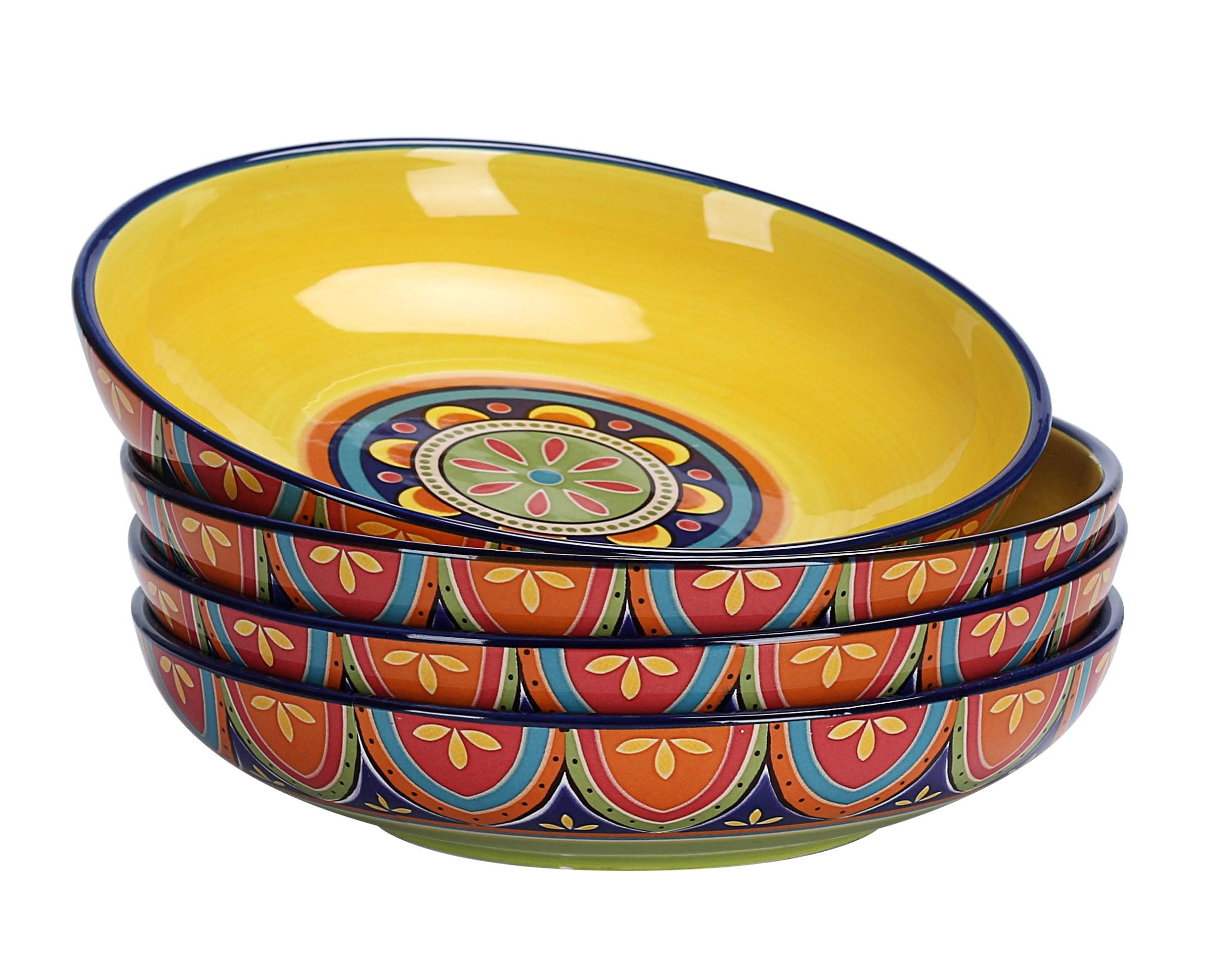Bico Tunisian Ceramic 35Oz Dinner Bowls, Set Of 4, For Pasta, Salad, Cereal, Soup & Microwave & Dishwasher Safe