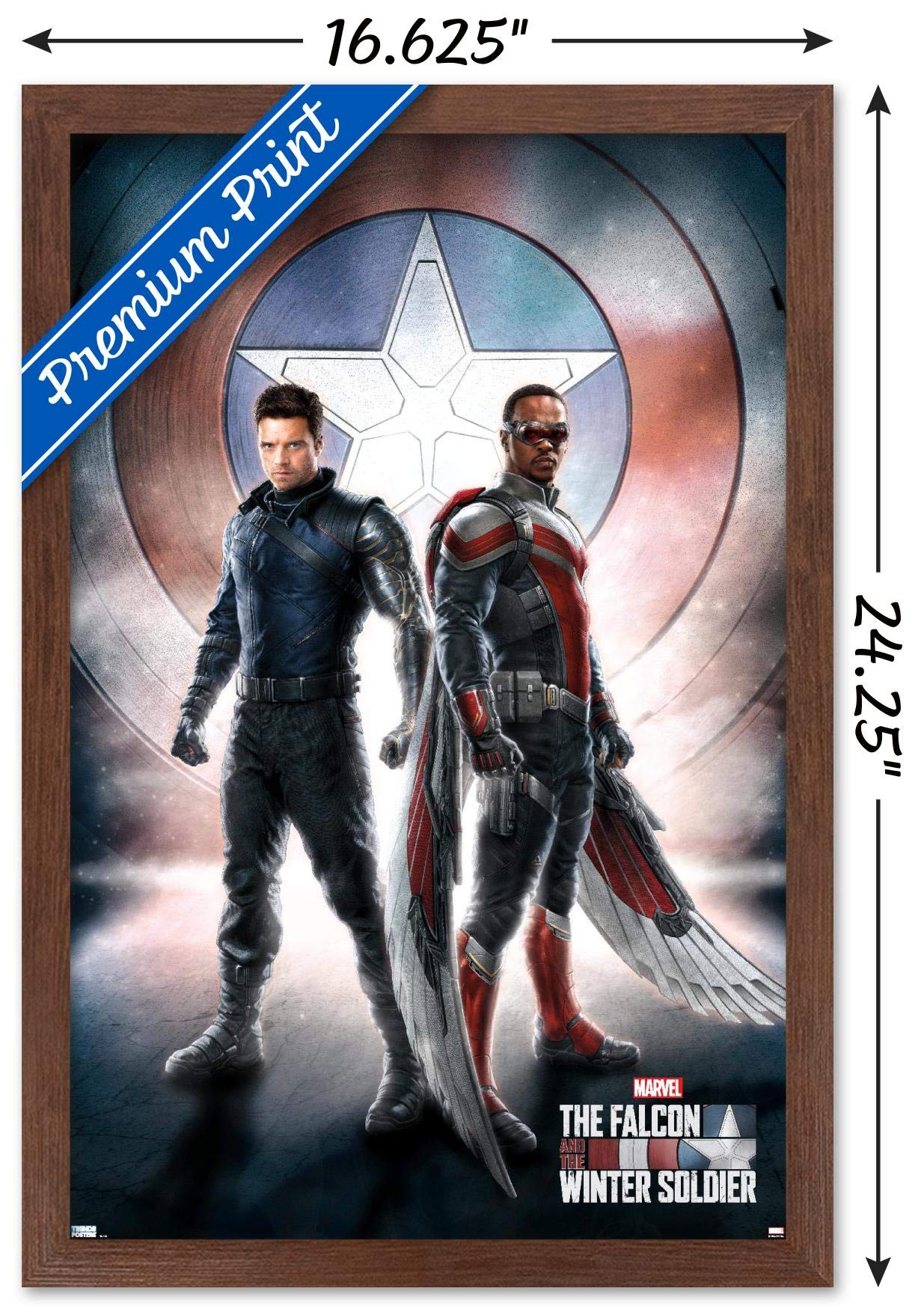 Trends International Marvel Television - Falcon And Winter Soldier - One Sheet Wall Poster, 14.725'' X 22.375'', Mahogany Framed