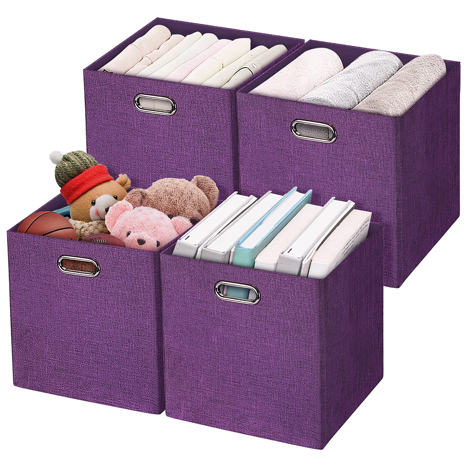 Storage Basket Bins,13  13  13 Foldable Storage Cube Boxes Fabric Drawer For Closet Shelf Cabinet Bookcase - Set Of 4, Purple