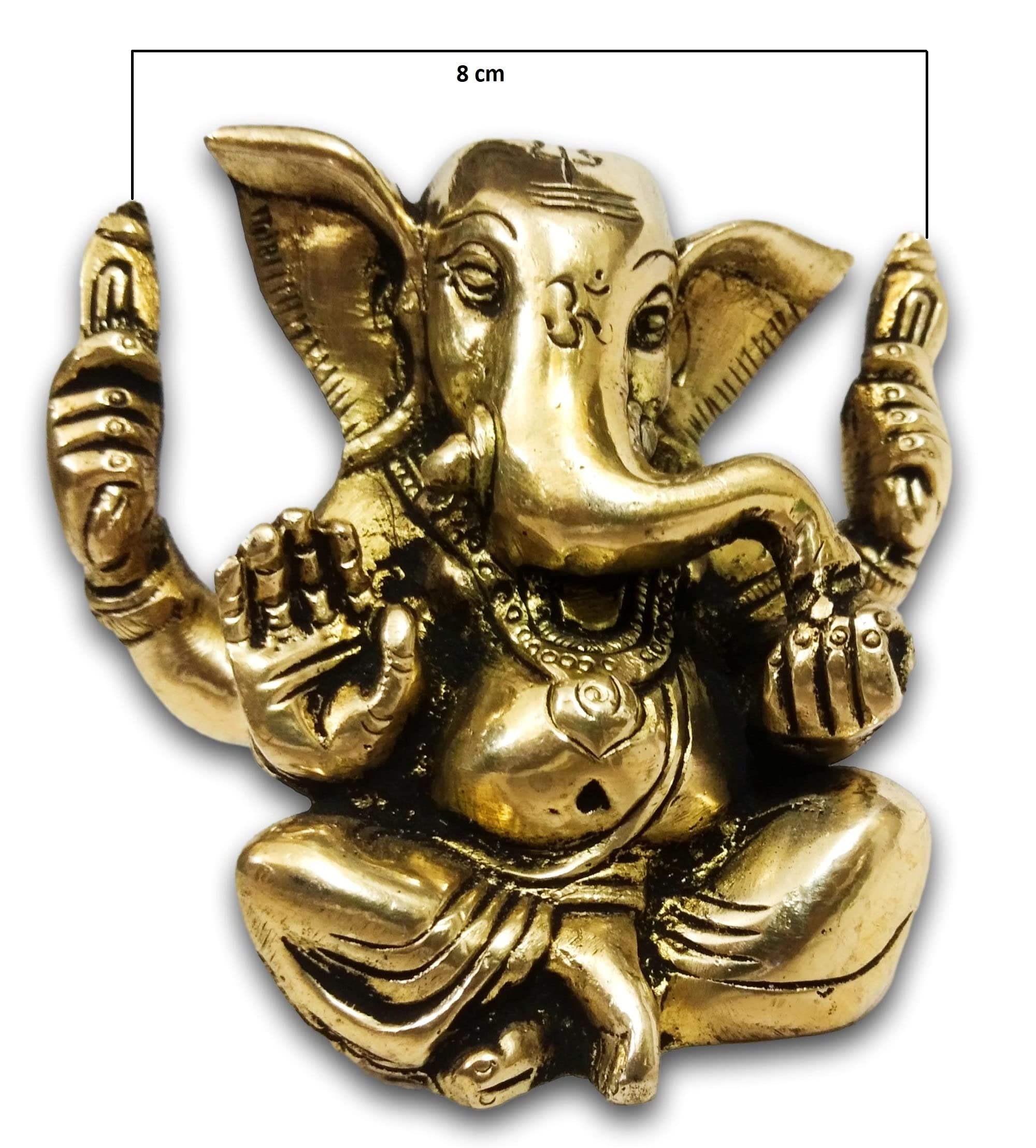 Athizay Ganesha Idol Brass Vamamukhi Ganesh Antique Gold Finish || 8 Cm || 600 Gms || Ganpati Murti Moorti Statues