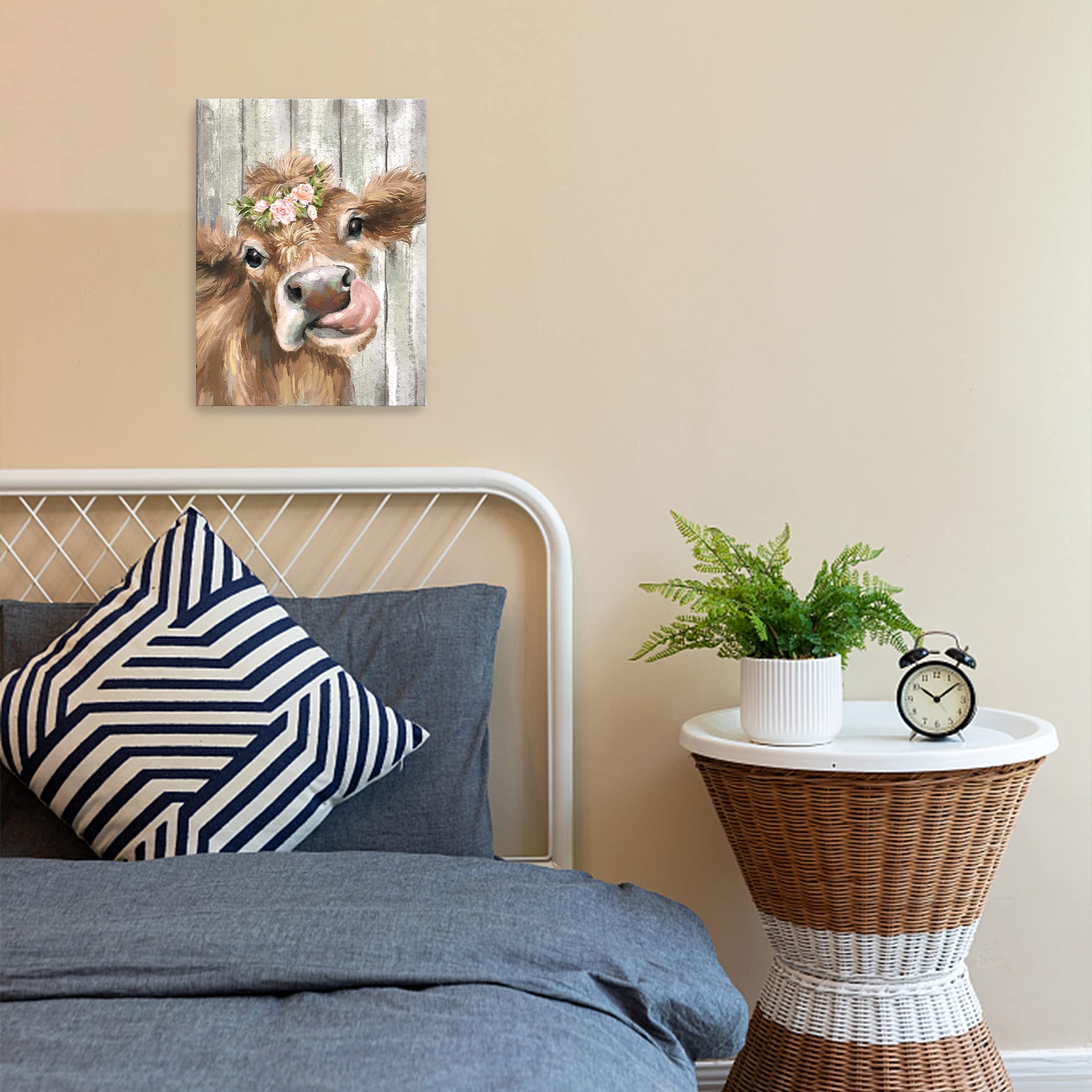 Hlxff3 Bathroom Wall Art Decor, 12X16In Farmhouse Retro Paintings, Canvas Wall Art For Bedroom Modern Brown Rustic Framed Artwor