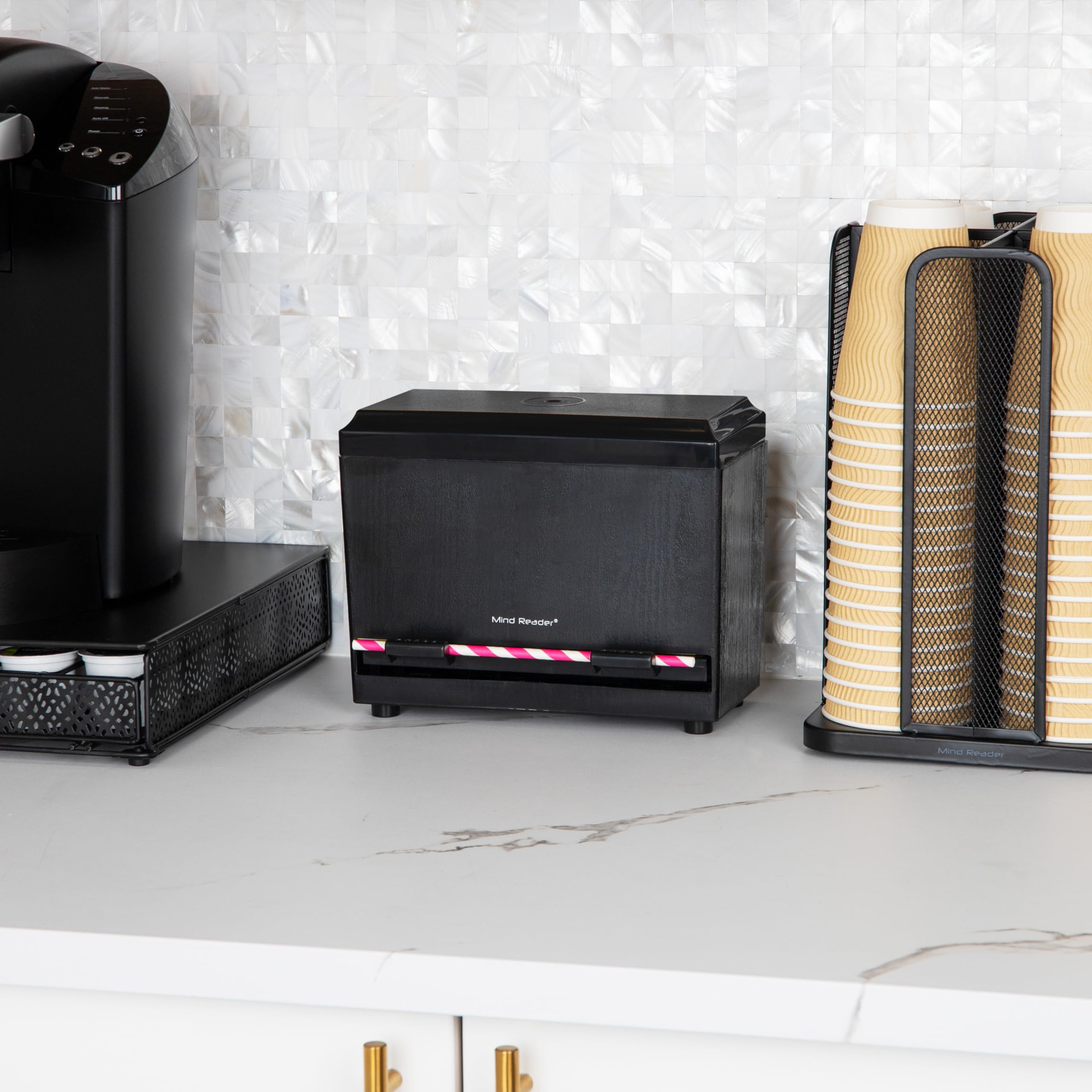 Mind Reader Straw Dispenser, Pencil Dispenser, Classroom Must Have, Restaurant Supply, Plastic, 9.25''L X 4.5''W X 7.5''H, Black