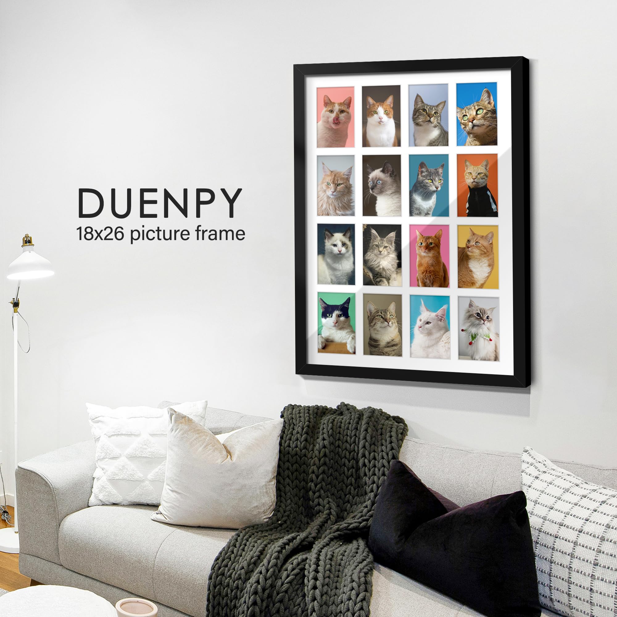 DUENPY 18x26 Collage Picture Frames Display Sixteen 4x6 Picture Collage Wall Decor Wall Hanging or Tabletop Black