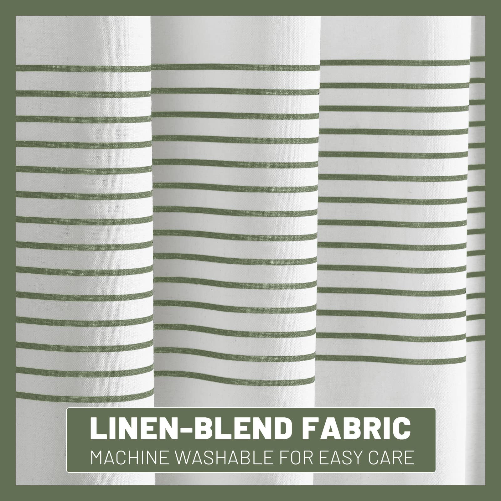 Awellife No Hook Shower Curtain With Snap In Liner Set Cotton And Linen Blend Shower Curtain For Bathroom Boho Green Striped 81'