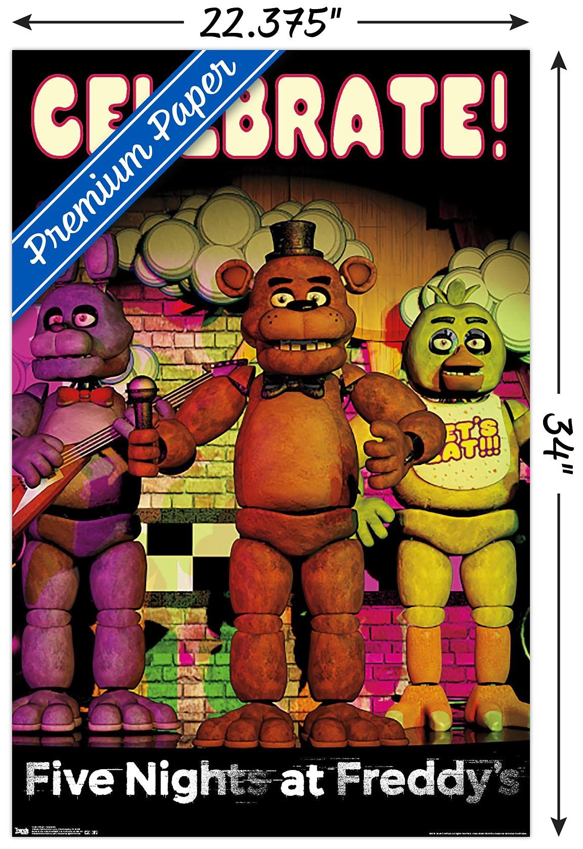 Trends International Five Nights At Freddy'S - Celebrate Wall Poster, 22.375'' X 34'', Premium Poster & Clip Bundle