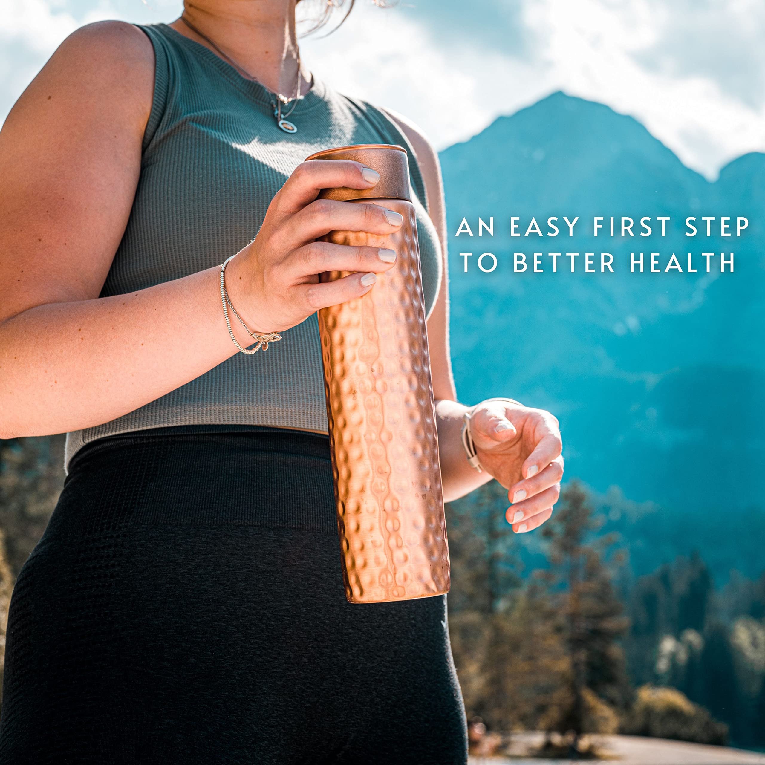 Kosdeg Copper Water Bottle - Handcrafted 34oz Ayurvedic Pure Copper - Vintage Modern Design - Drink More Water, Enjoy Health Benefits