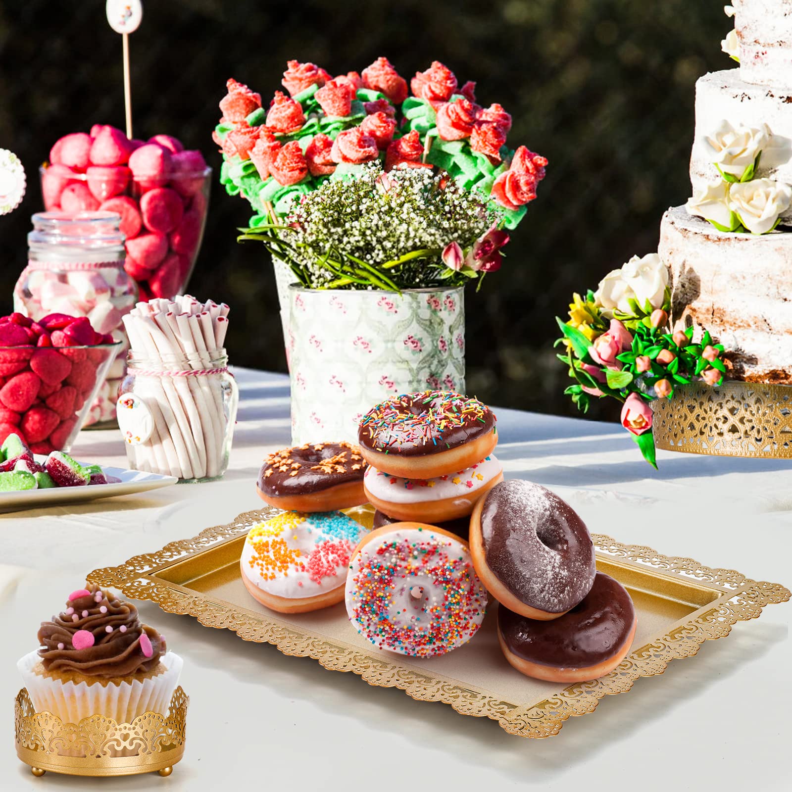 Peohud 10 Pieces Gold Cake Stand, Metal Round Cupcake Tower, Decorative Dessert Fruit Candy Display Plate For Wedding, Anniversa