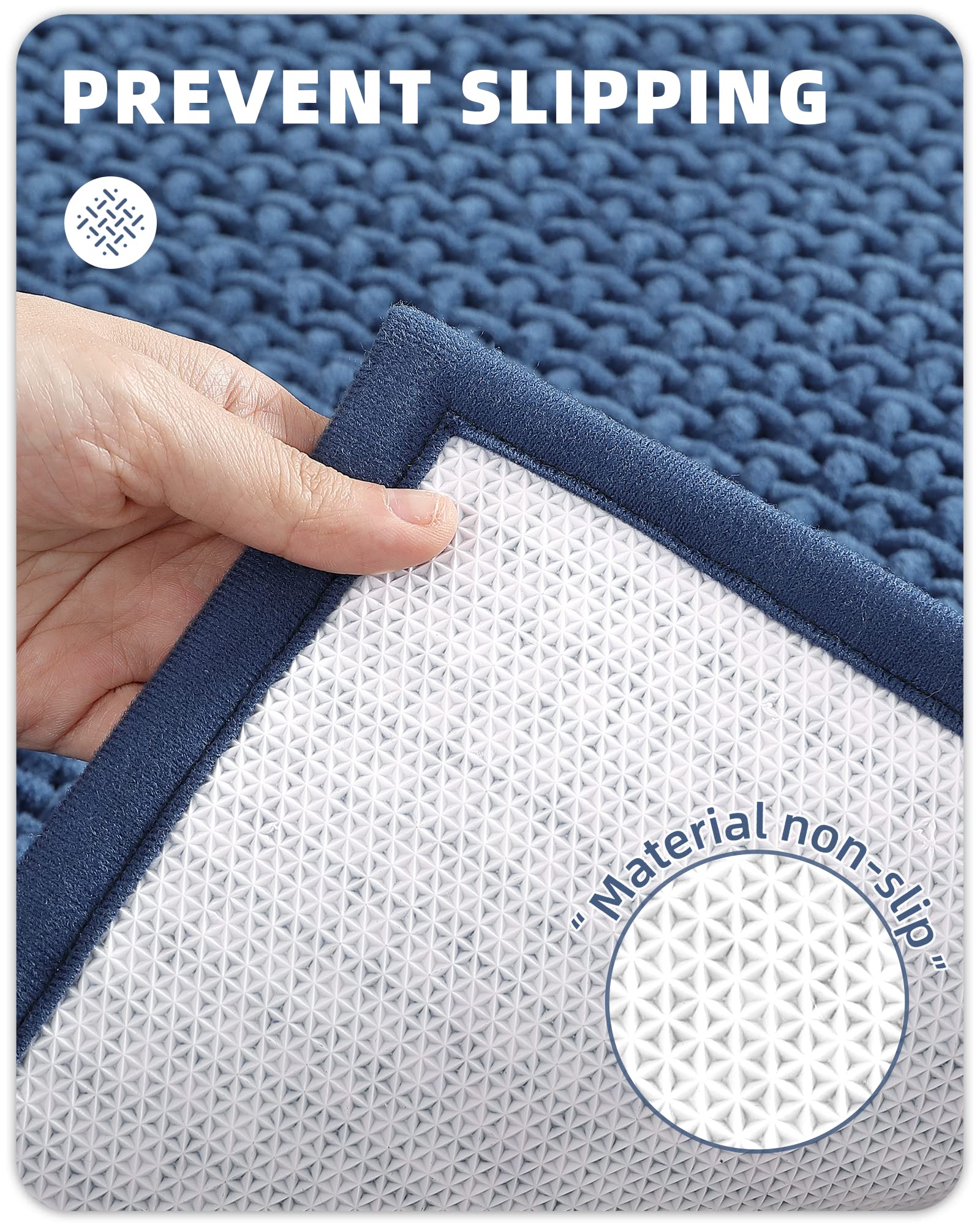 Color&Geometry Navy Blue Chenille Bathroom Rugs- Non Slip, Absorbent, Quick Dry, Thin, Washable- 16''X24'' Small Bath Mat Carpet