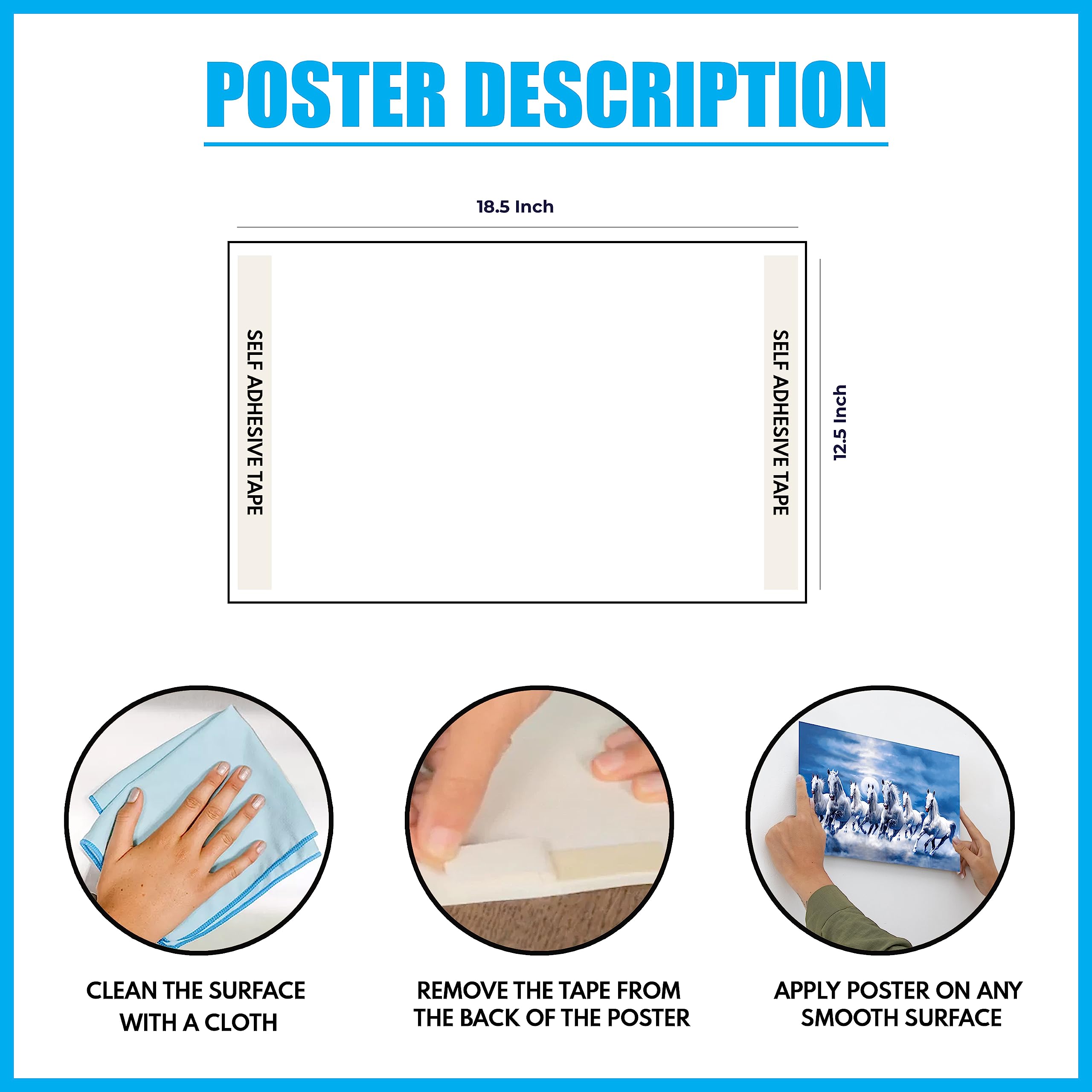 Clickedin Seven Lucky White Running Horses Painting with Blue Background According to Vastu Shastra Without frame Laminated High