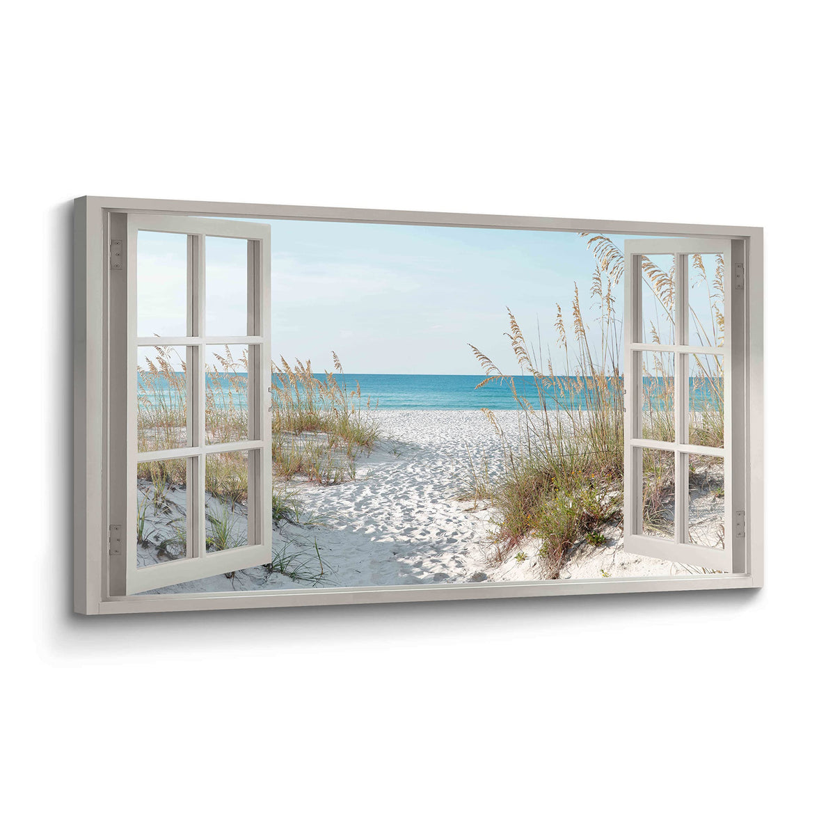 Beach Window Wall Art Canvas: Relaxing Bedroom Living Room Blue Ocean Coastal Scene Picture Modern Tropical Sea Landscape Painti