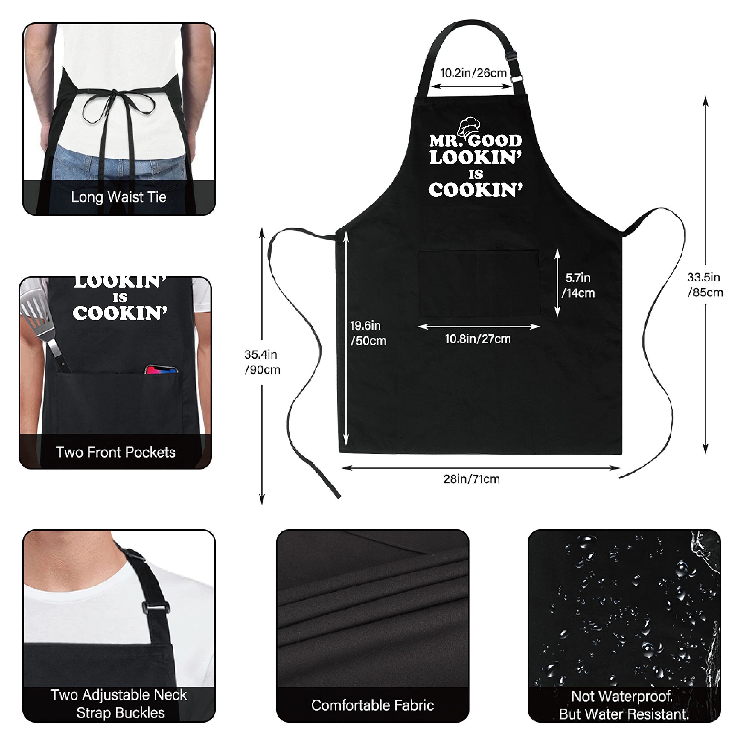Xornis 100% Cotton Funny Aprons For Men Mr. Good Looking Is Cooking Kitchen Grill Bbq Adjustable Bib Aprons With 2 Pockets Gifts