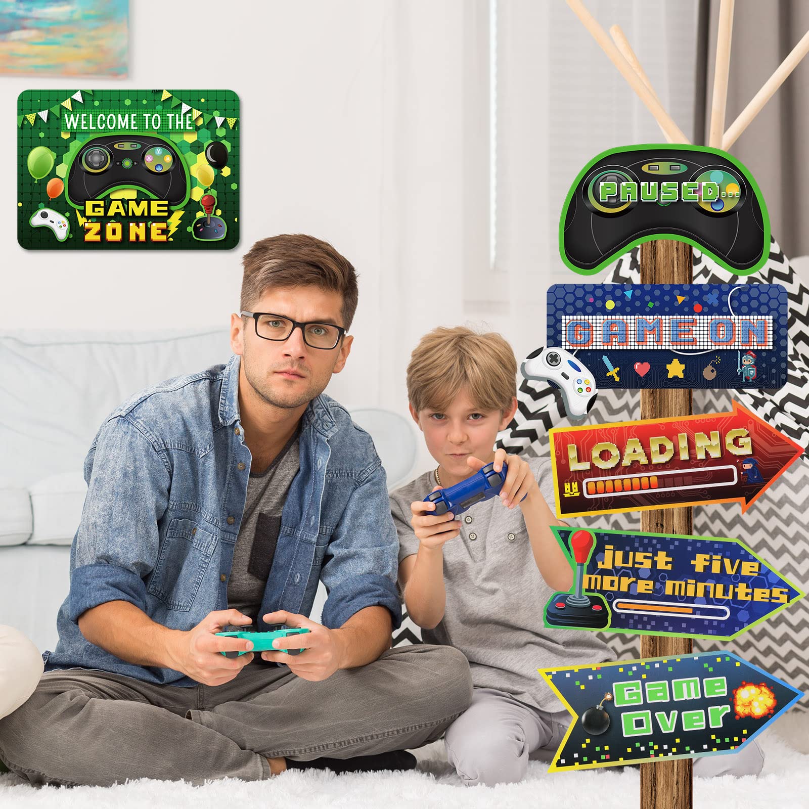 Tenare 20 Pieces Video Game Party Decoration Gamer Party Favors Directional Signs Level up Birthday Decor Cutouts Welcome Suppli