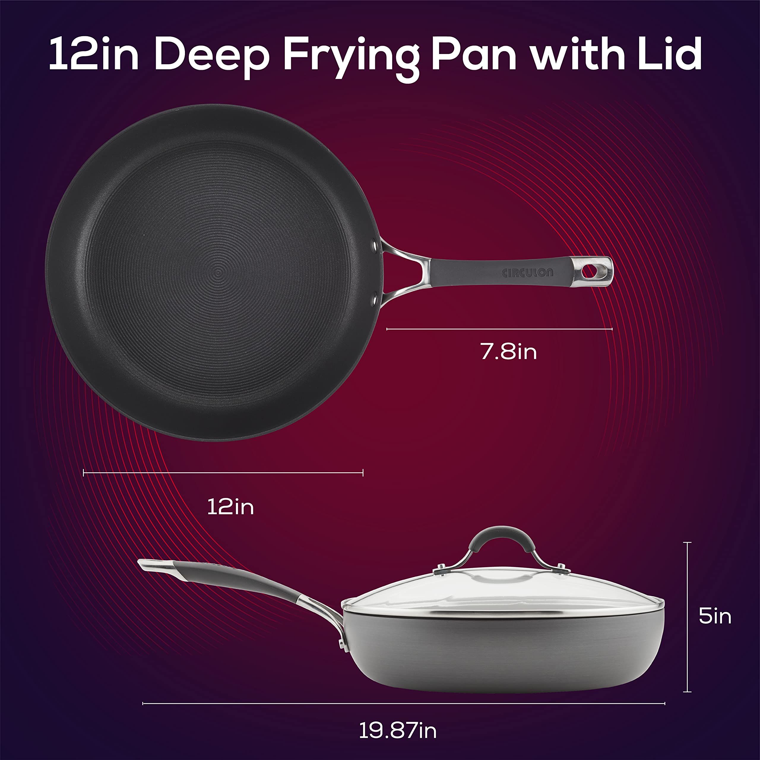 Circulon Radiance Deep Hard Anodized Nonstick Frying Pan /Skillet With Lid - 12 Inch, Gray