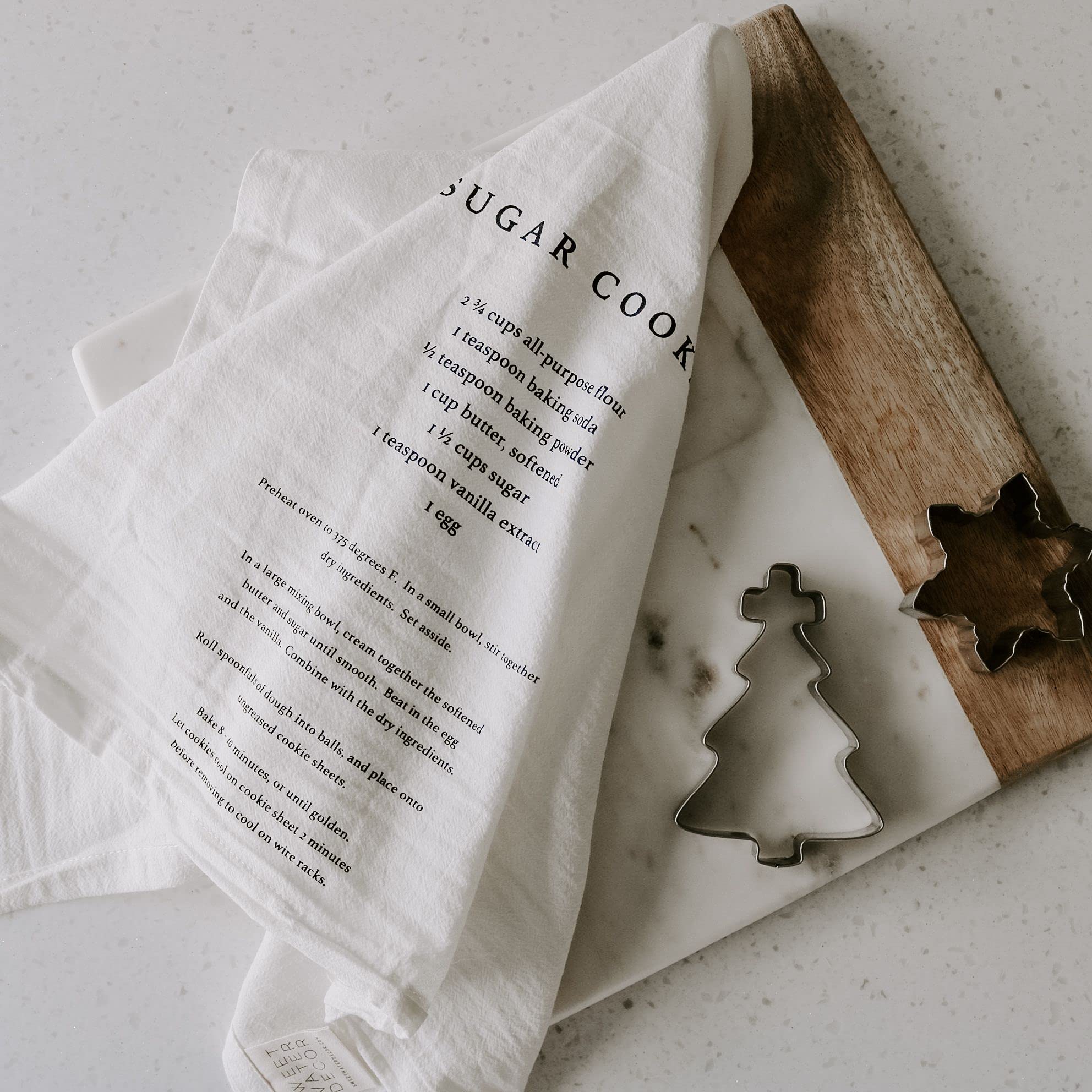 Sweet Water Decor Sugar Cookies Tea Towel | 100% Cotton | Large Size 28 X 25 Inches | Cream With Black Text | Bathroom, Kitchen,