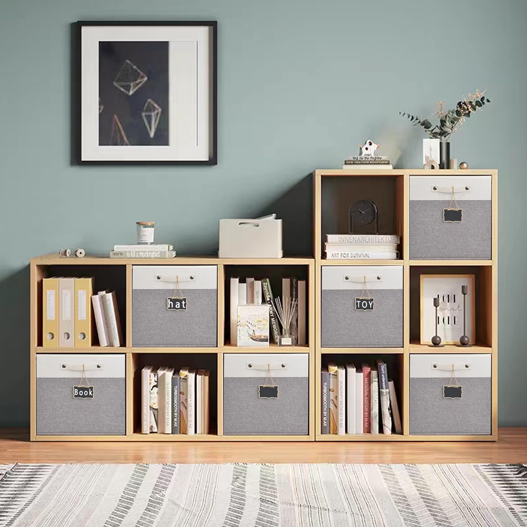 13X13X13 Storage Cube Bins 4 Pack,Collapsible Fabric Storage Cubes With Labels,Linen Cube Storage Organizer Bins With Cotton Han