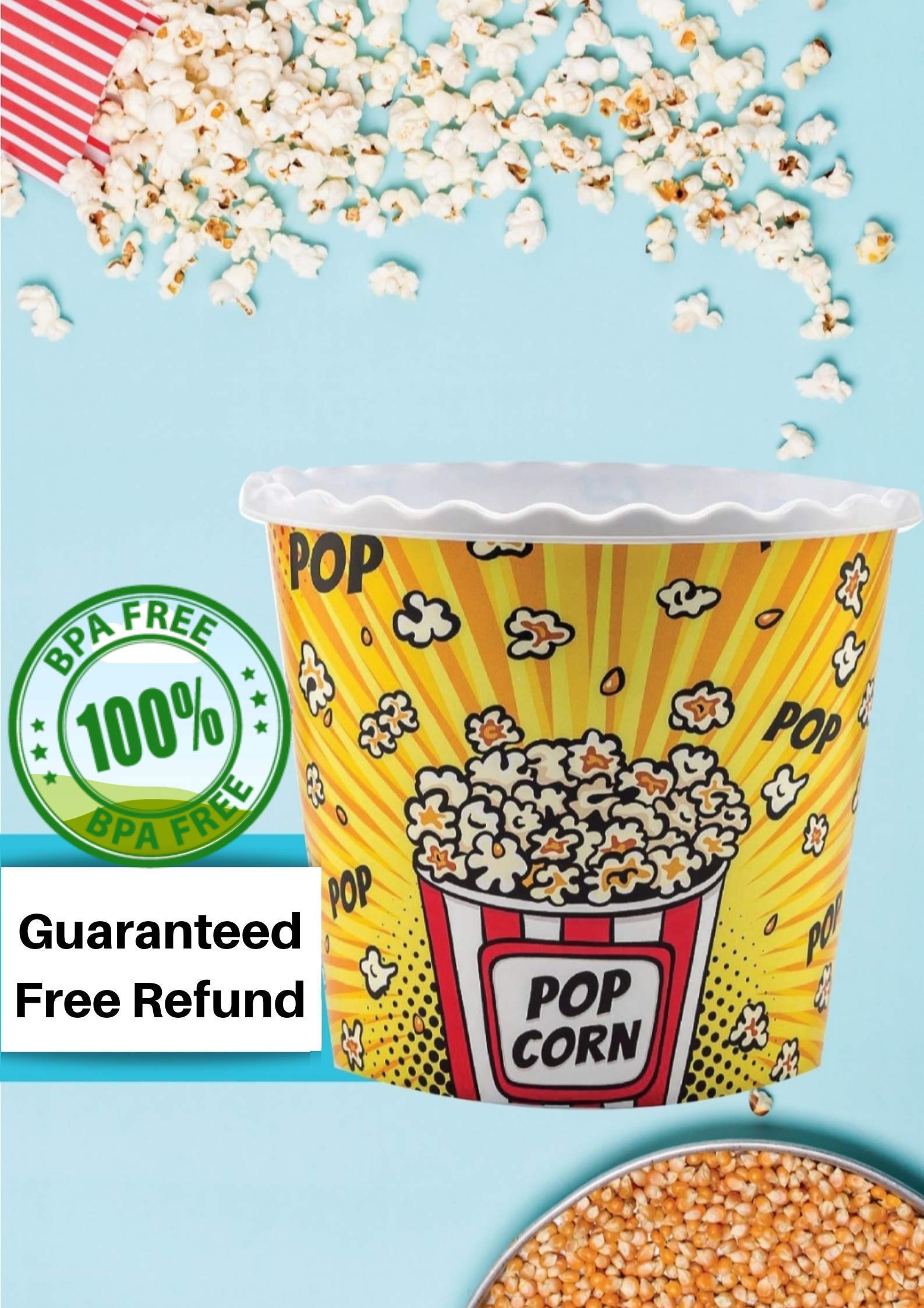 Modern Style Reusable Plastic Popcorn Containers / Popcorn Bowls Set For Movie Theater Night - Washable In The Dishwasher - (Bpa