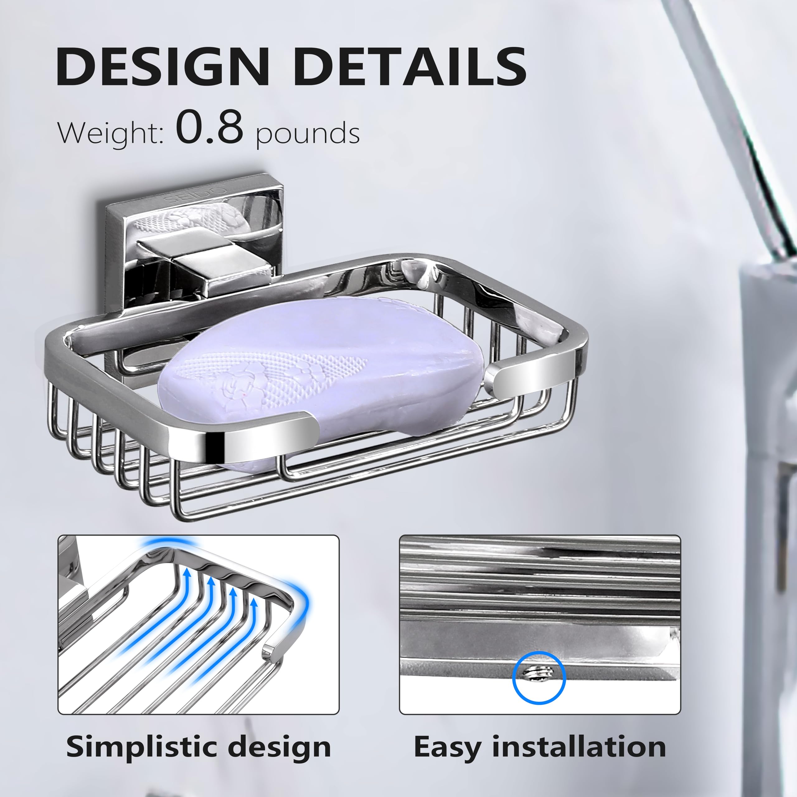 Seido 304 Stainless Steel Soap Dish Holder, Wall Mounted Soap Dish Holder For Shower Wall Bathroom & Kitchen Dish Soap Tray Poli