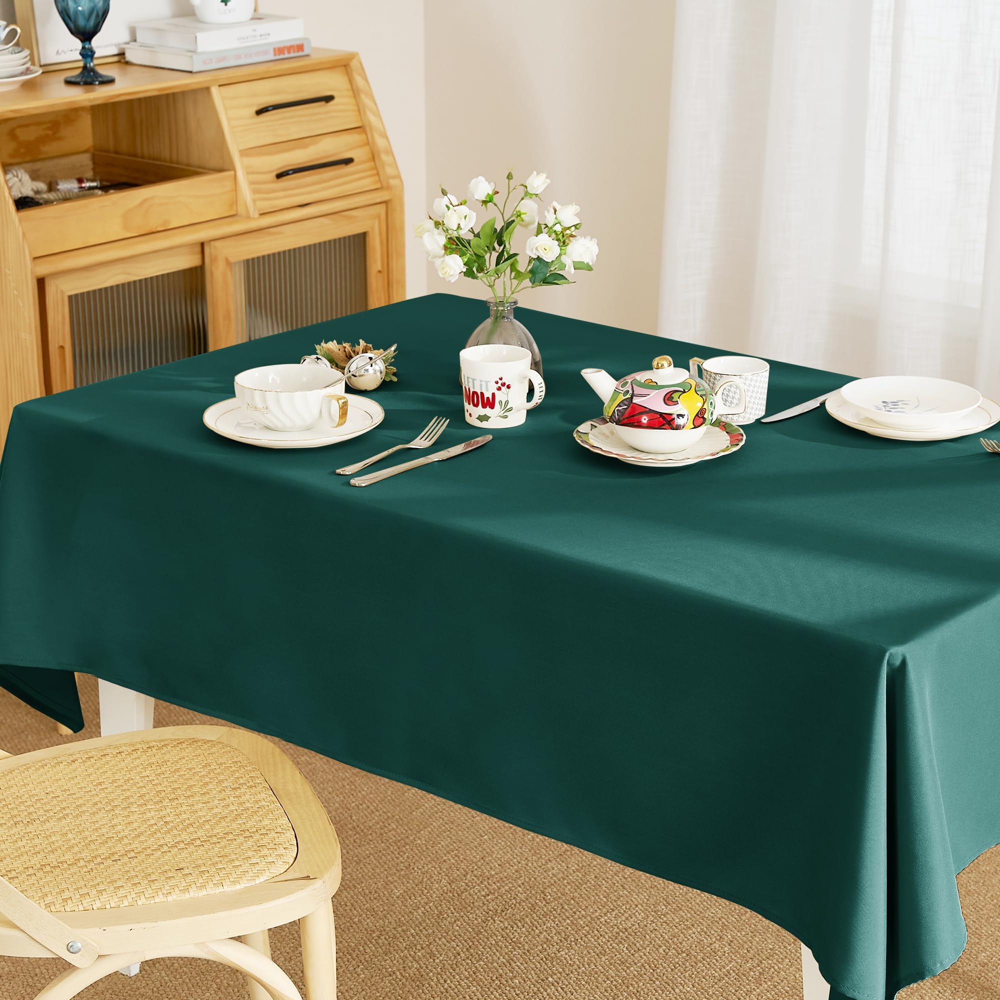 Ryb Home Christmas Table Cloth Rectangle - Spring Spill-Proof Wrinkle Free Washable Polyester Tablecloth For Dining Buffet Party