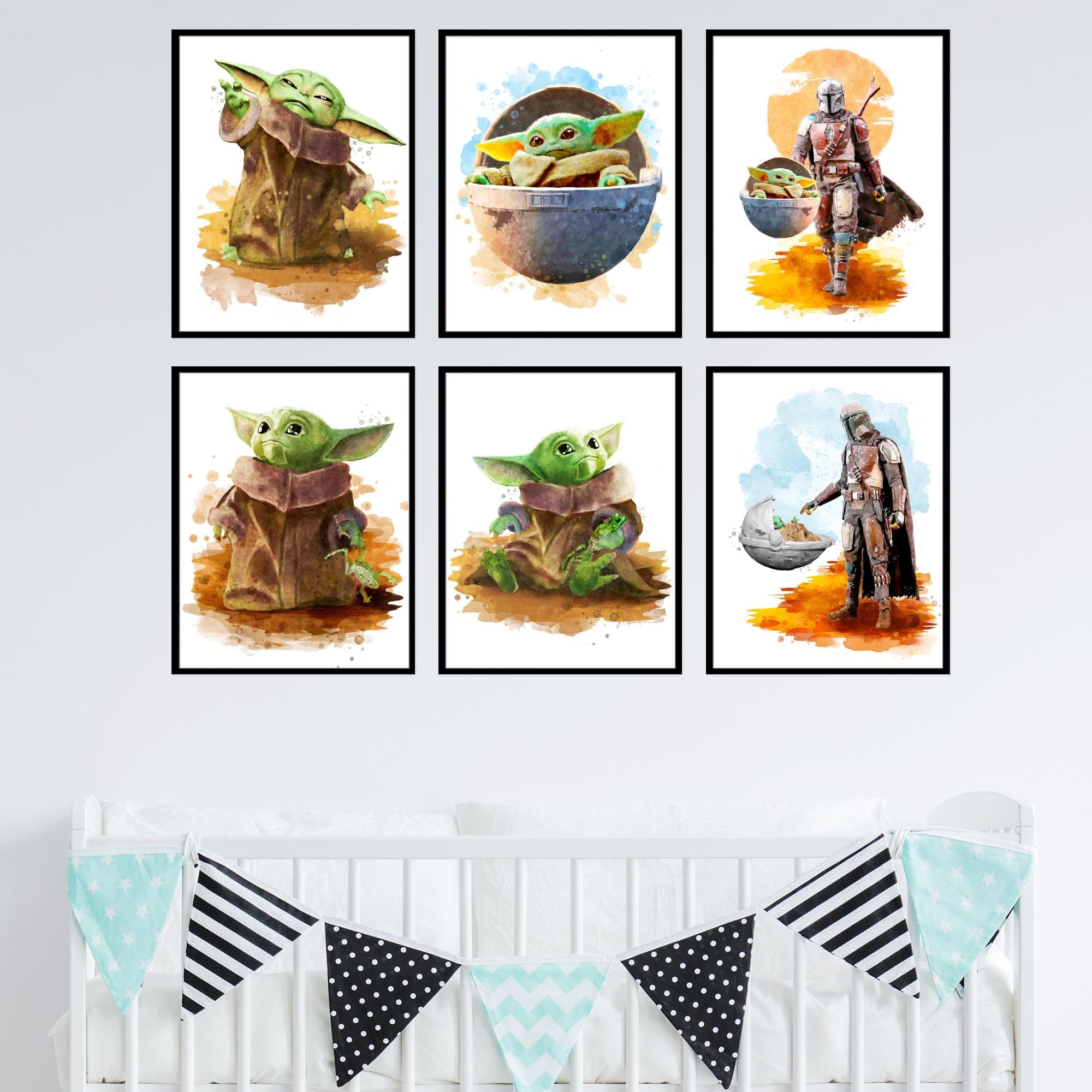 BigWigPrints Baby Yoda Poster - Baby Yoda Room Decor  Star Wars Wall Decor  Baby Yoda Wall Decor  Star Wars Room Decor for Boys  Mandalorian Poster  Star Wars Nursery Decor - 6 Pack (8x10'') Unframed