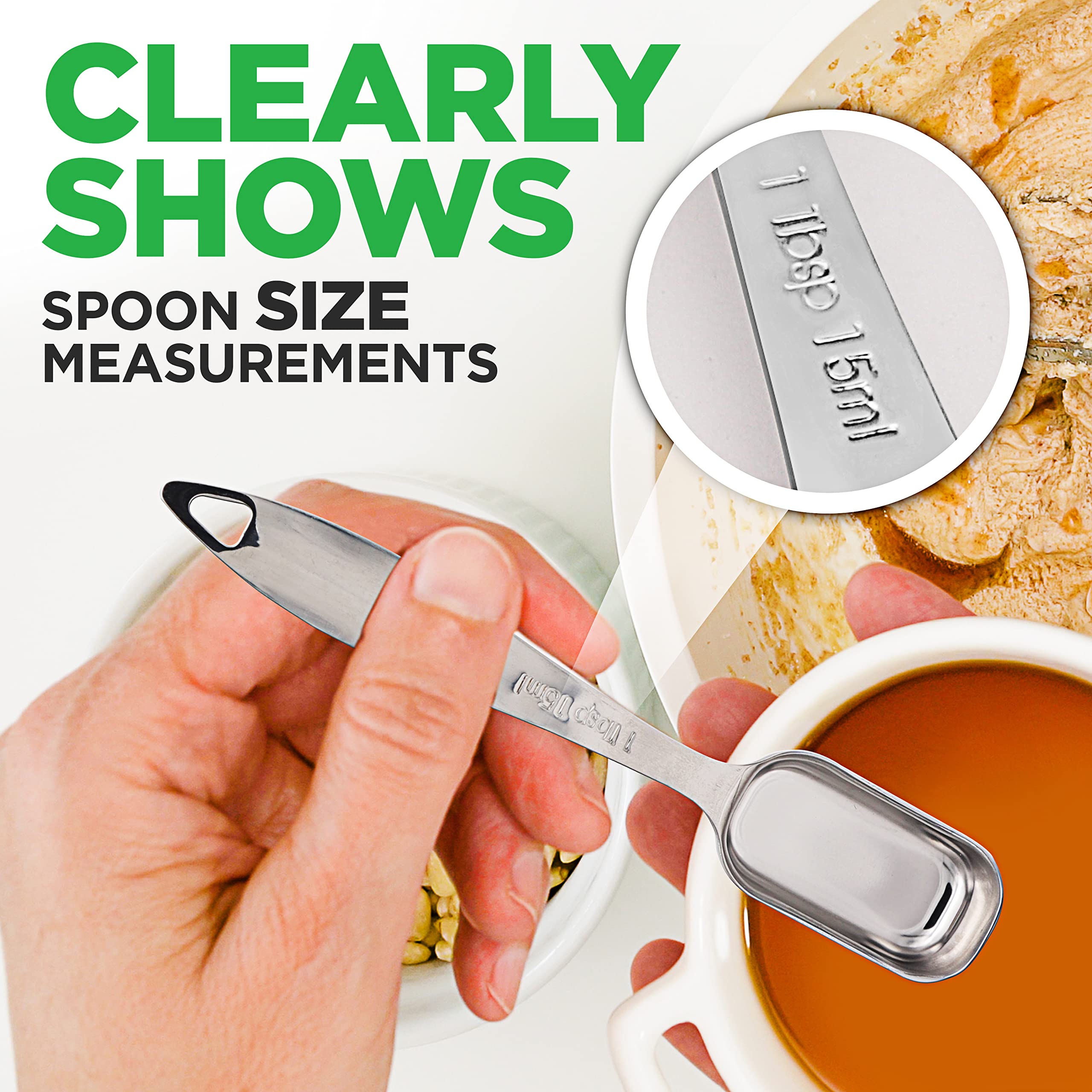 Nutrichef Stainless Steel Measuring Spoons Set - 6Pc Heavy Duty Oval Shaped Metal Measuring Spoon For Dry Or Liquid Ingredients,