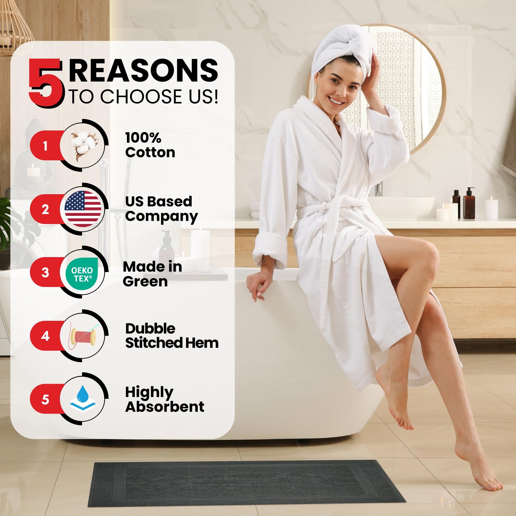 Infinitee Xclusives Premium Cotton Banded Grey Bath Mats - Pack of 2  22x34 Inches [Not a Bathroom Rug] Ultra Soft and Super Absorbent Floor Mat  Machine Washable Bath Mat for Bathroom