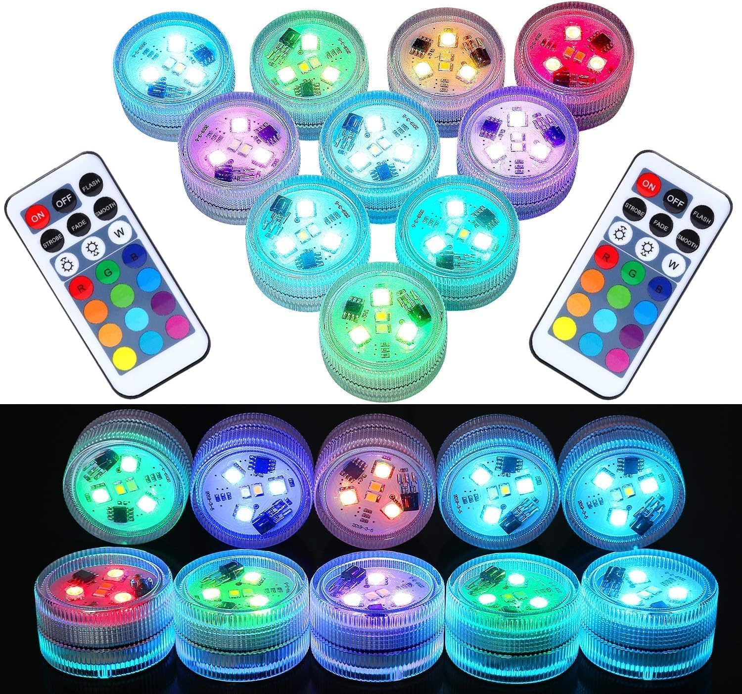 LUXJET Mini LED Tea Lights with Remote - Small Submersible LED Lights Battery Powered - Color Changing Tea Lights for Christmas,