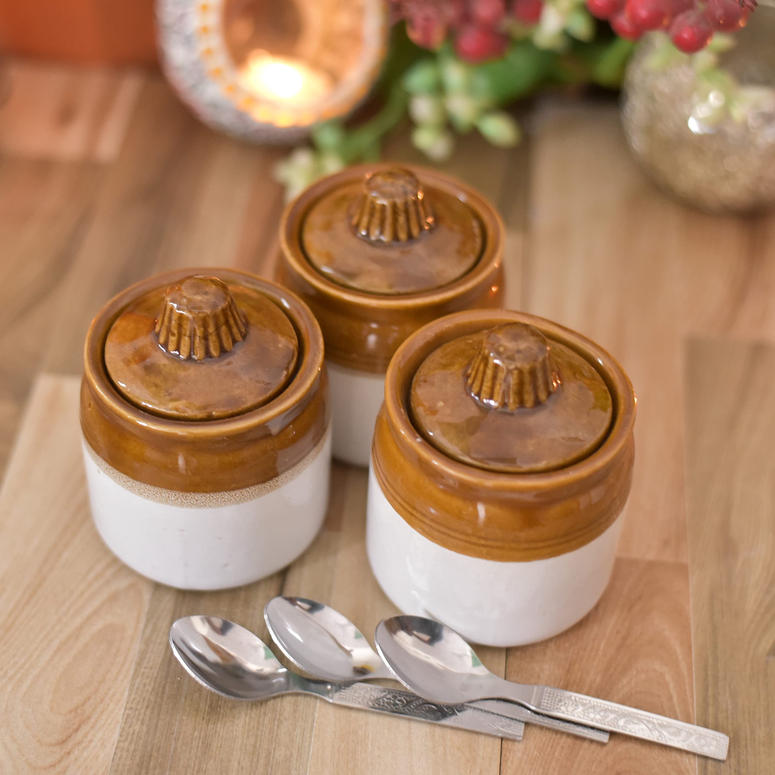 The Himalaya Craft Ceramic Handmade Pickle Jar Set With Lid, Dining Table Pickels Containers And An Ideal Gift For Family (250Ml