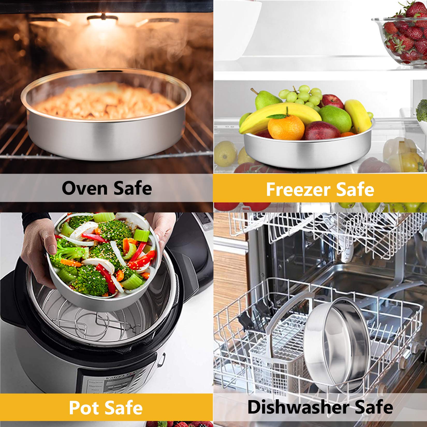 P&P Chef Cake Pan Set - 4   , 6   , 8   , 9.5 4 Piece Round Baking Cake Pans Tin Stainless Steel, Oven/Pot/Dishwasher Safe, Heav
