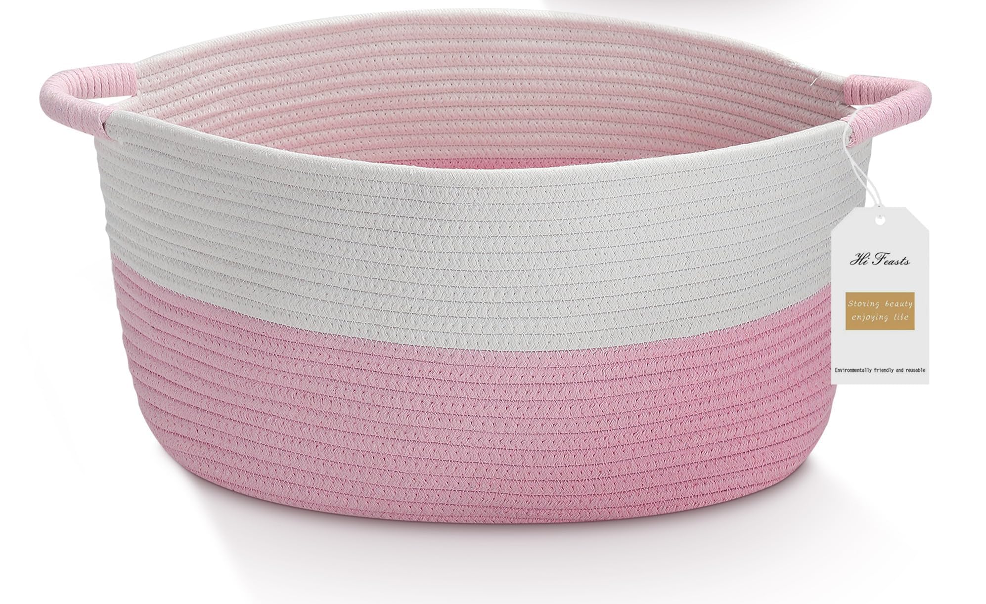 Hifeasts Cotton Rope Storage Basket With Handles, 17 ''L X 12.5'' W X 8.5 ''H, Home Decor Basket, Towel Basket, Book & Magazine