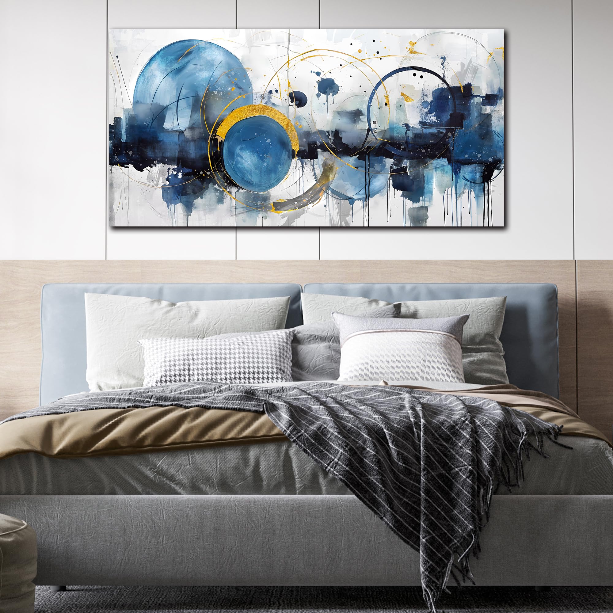 Zhaoshop Abstract Canvas Wall-Art - Blue Home Office Wall Decor - Modern Wall Art For Living Room Large Size Ready To Hang Size