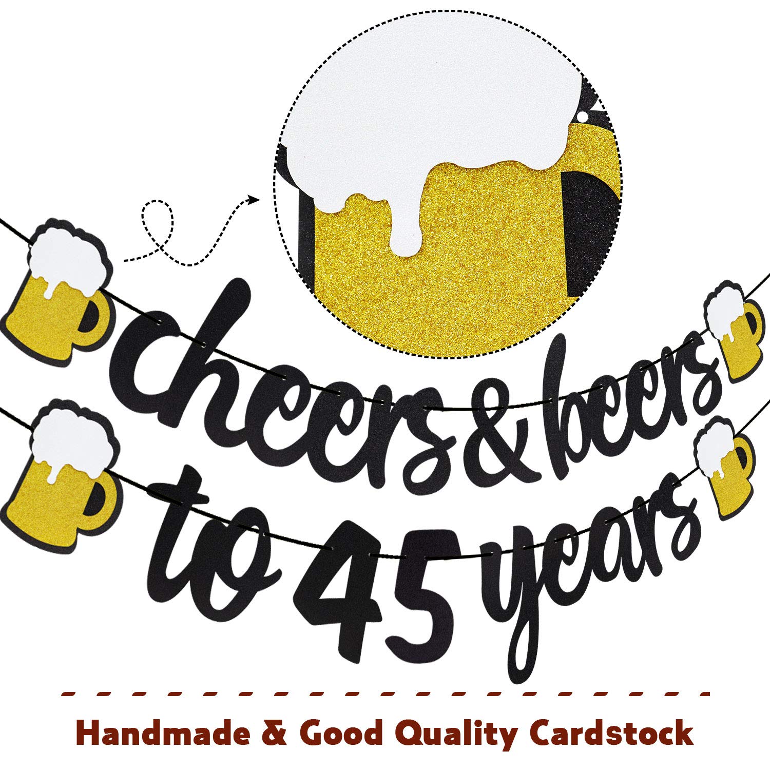 45 Birthday Decorations for Men Women - Cheers to 45 Years Banner Pre-Strung, Glitter 45th Birthday Decorations Party Supplies (
