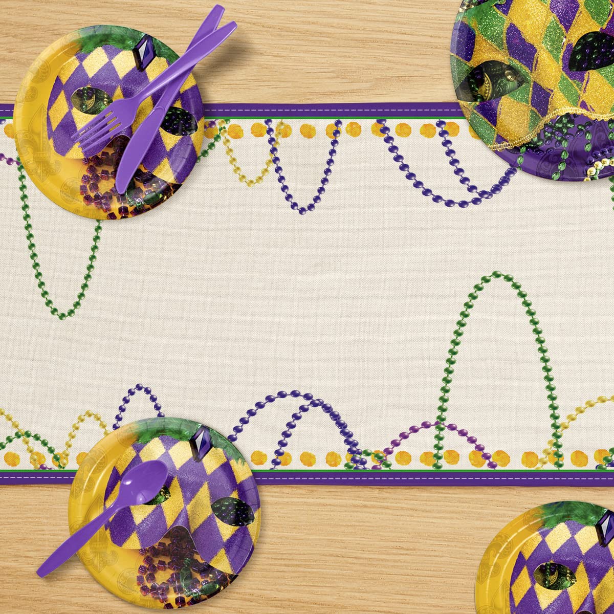 Artoid Mode Beads Happy Mardi Gras Carnival Table Runner  Seasonal Holiday Kitchen Dining Table Decoration for Indoor Outdoor Home Party Decor 13 x 108 Inch