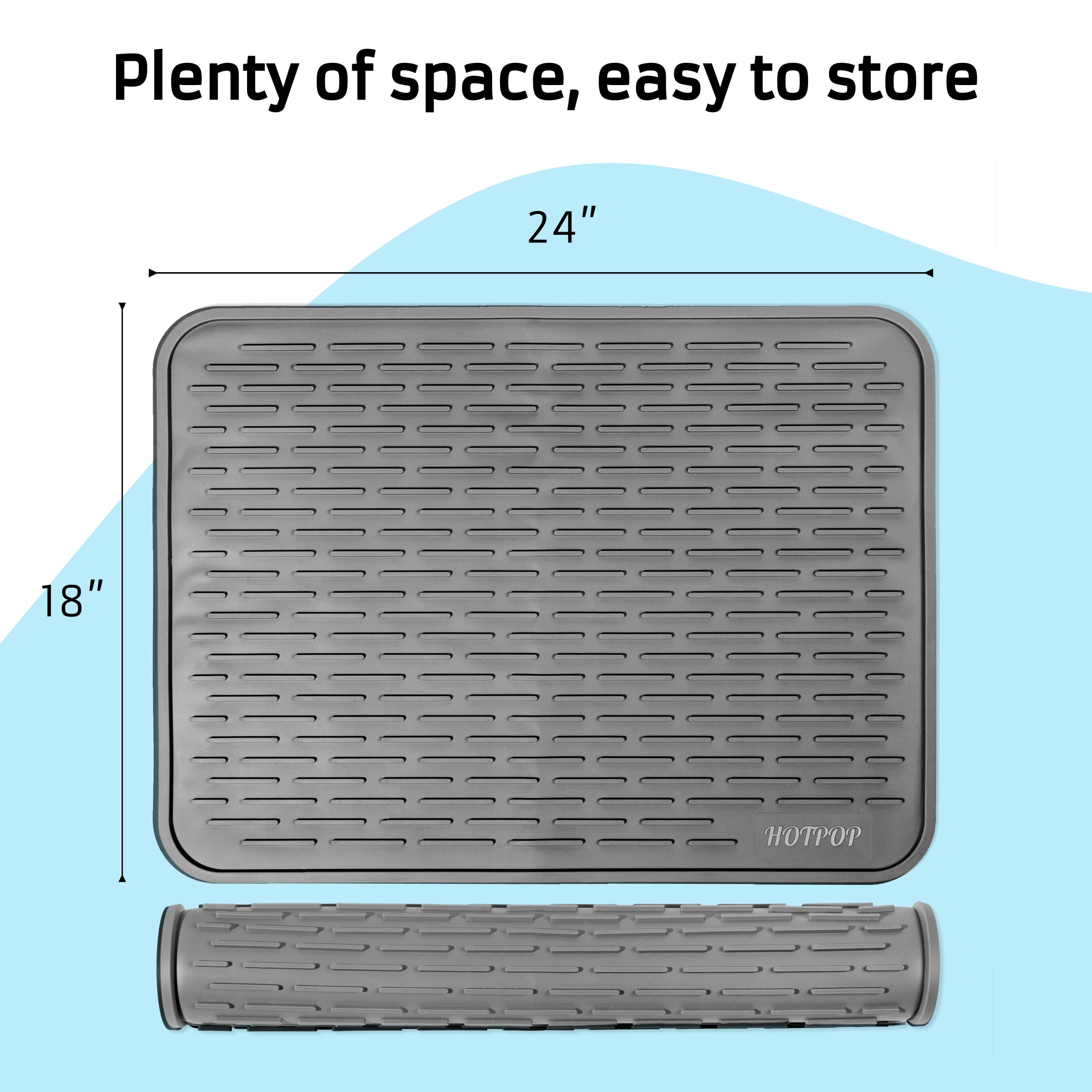 Hotpop Xxl 24X18 Inches Gray Silicone Dish Drying Mat & Large Trivet - Dishwasher Safe, Heat Resistant, Eco-Friendly - Ideal Dri