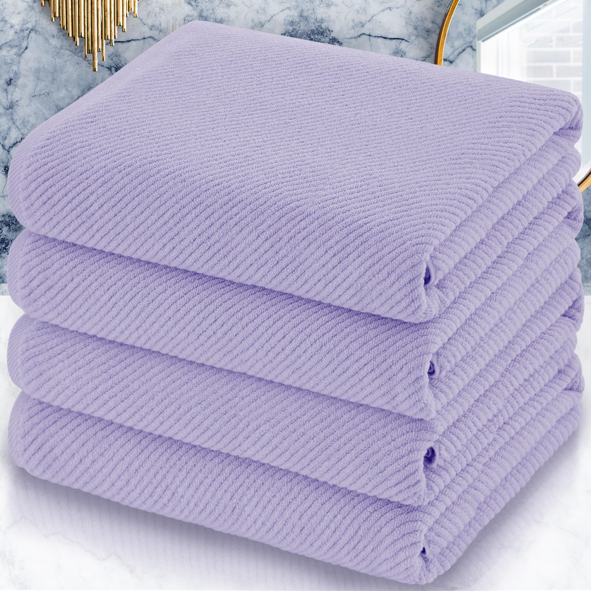 Voova & Movas Purple Bath Towels Set Of 4, Large 30'' X 56'' - 100% Cotton | Quick Dry | Light Weight | Thick | Soft | Absorbent