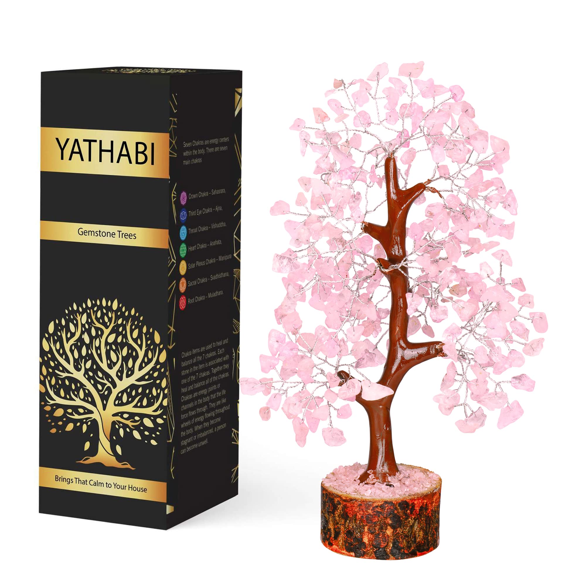 YATHABI Rose Quartz Tree - Rose Quartz Desk - Pink Quartz Crystal - Spiritual Desk Decor - Feng Shui Tree - Gemstone - Crystal B