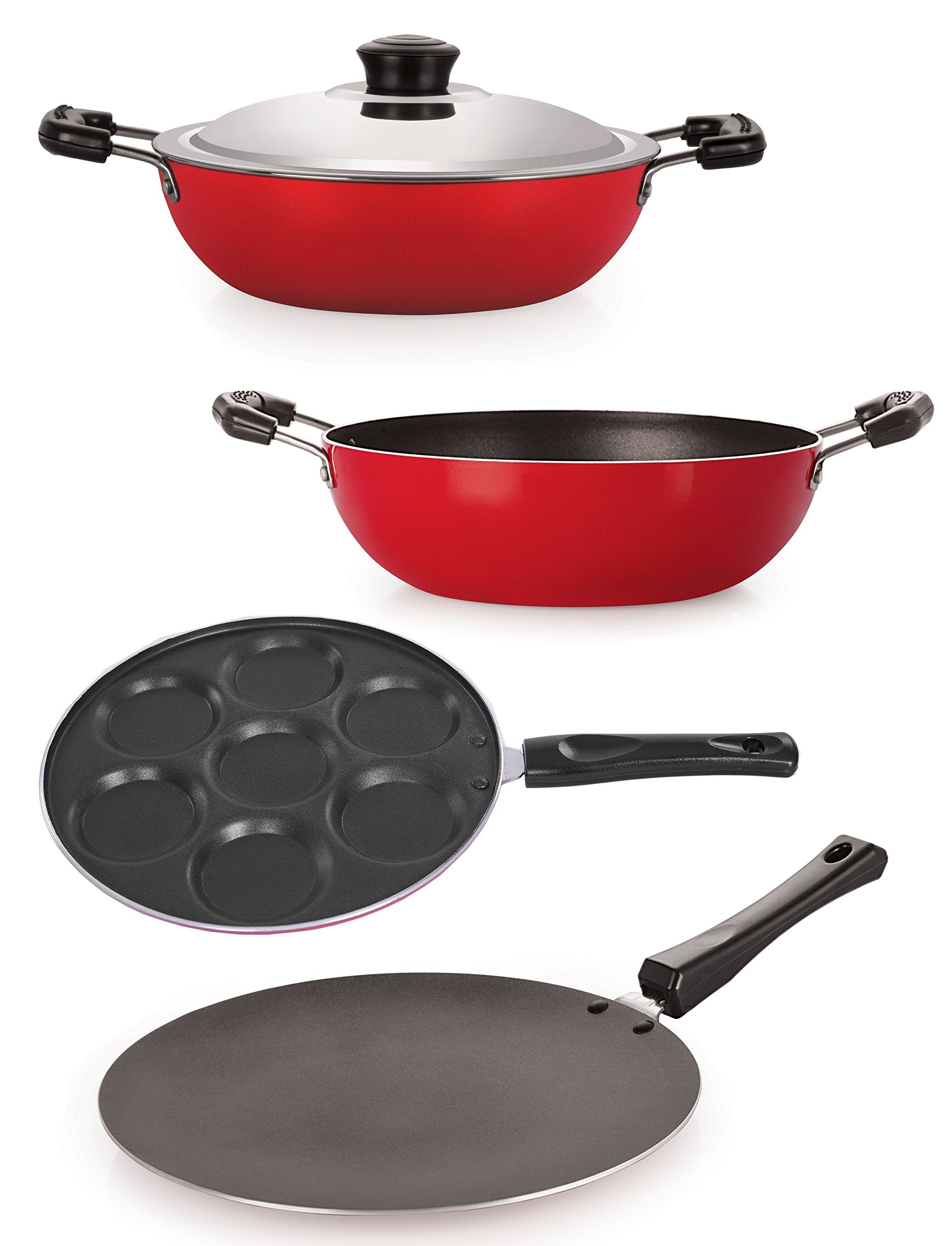 Nirlon NonStick Aluminium Cookware Set, 4Pieces, Red (26_Ct_Kd12_Dkdm_Up)