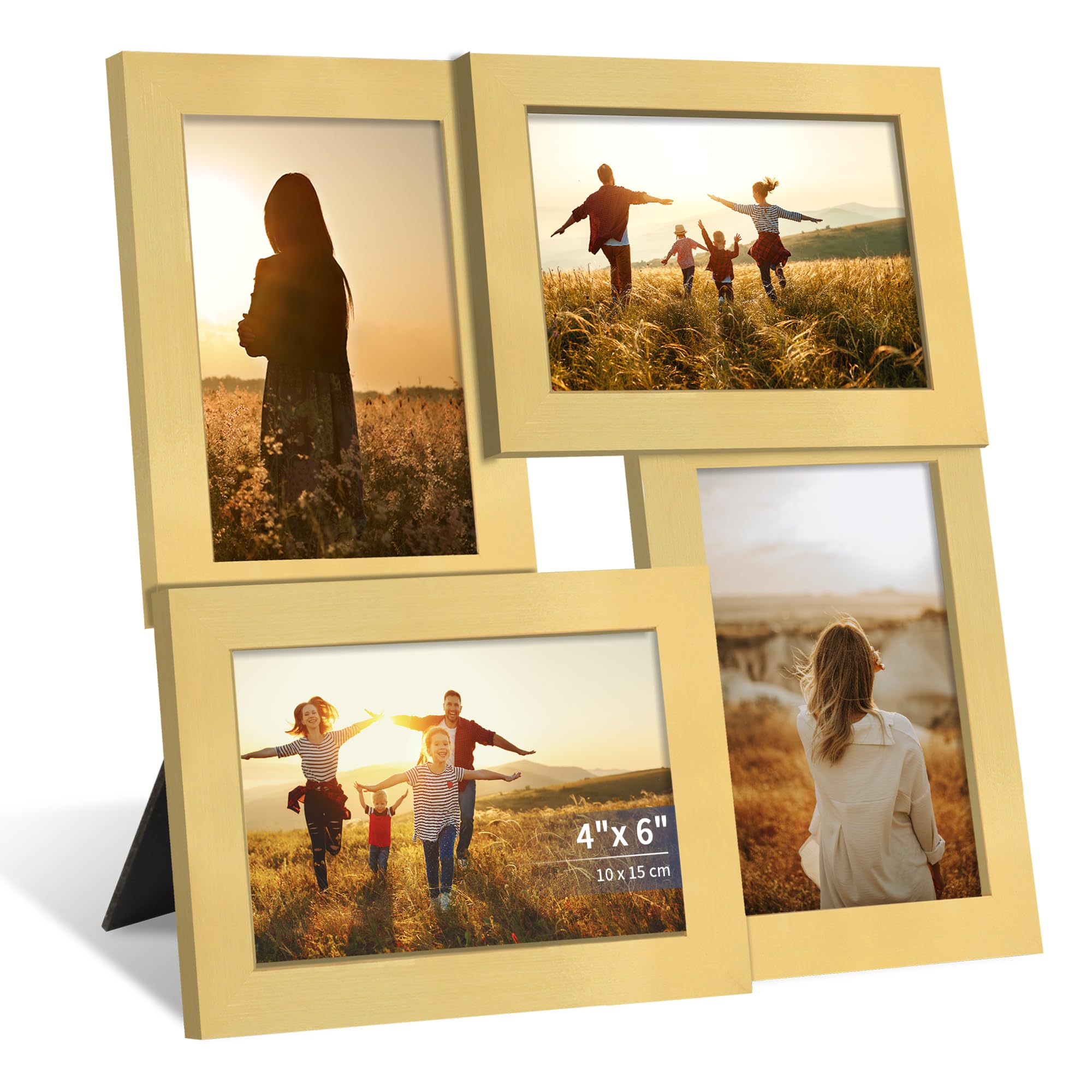 SZYUU 4x6 Collage Picture Frame,4 Photo Frame with Real Glass,Family Picture Frame Collage Wall Hanging or Tabletop Display,Gold