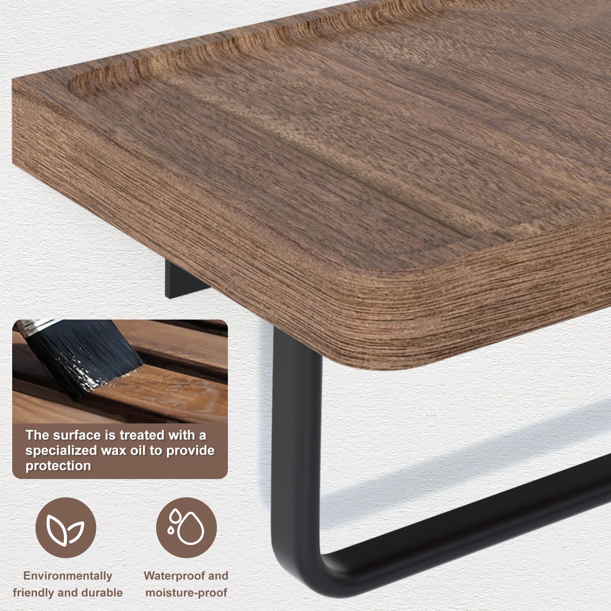 Iurrdop Toilet Paper Holder With Black Walnut Wood Shelf, Wall Mounted & Adhesive Mounted Wooden Shelf For Hanging Roll Tissue,