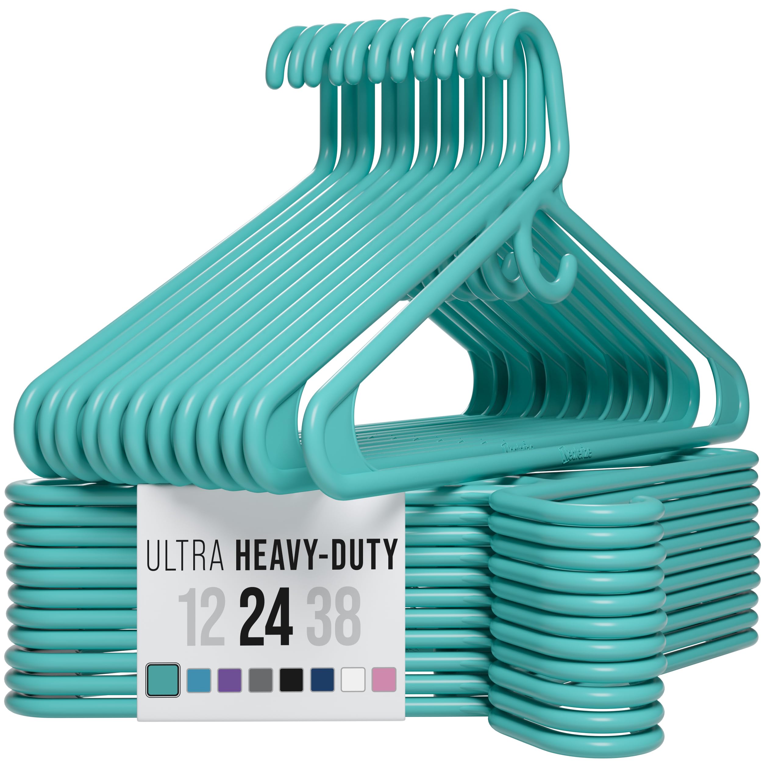 Ultra Heavy Duty Plastic Clothes Hangers - Aqua - Durable Coat, Suit And Clothes Hanger. Perchas De Ropa (24 Pack - Aqua)