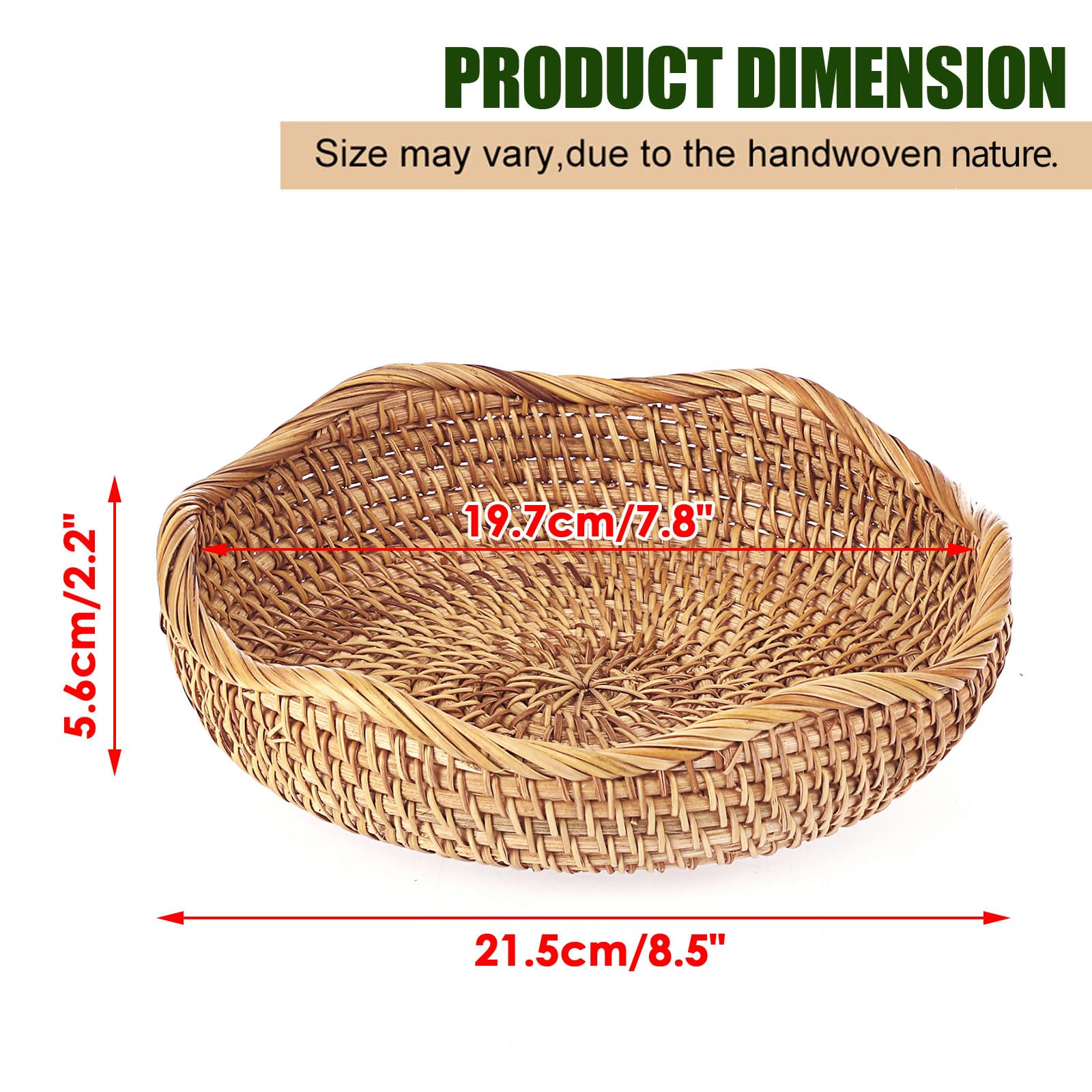 Hipiwe Natural Rattan Tray 8.5 Wicker Storage Bowls Hand Woven Basket Tray for Bread Fruit Key Round Fruit Baskets for Kitchen E