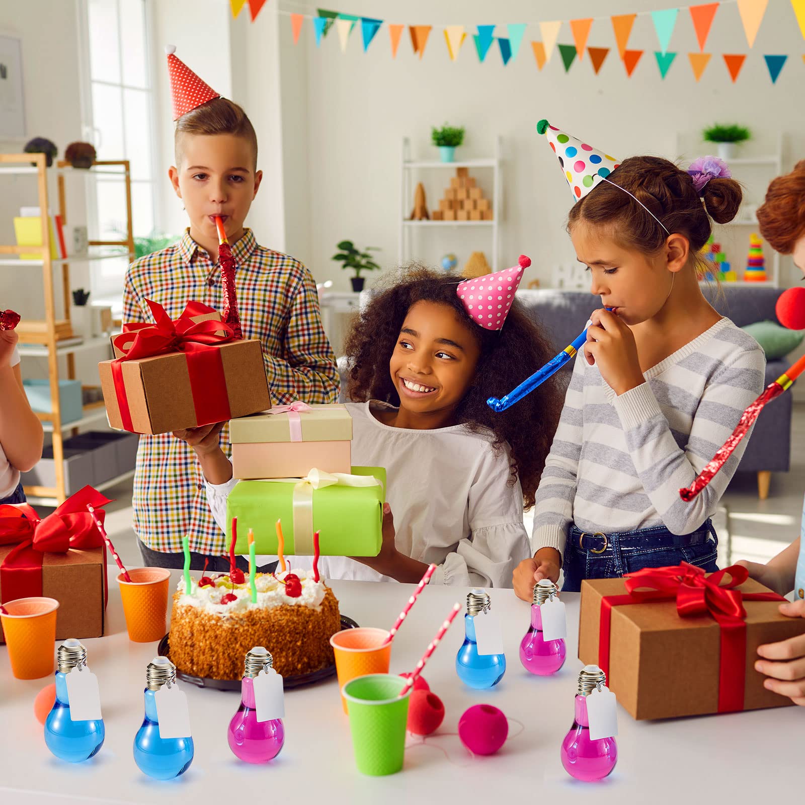 Tessco 48 Pieces 100 Ml Plastic Light Bulb Jars With Graduation Card And String, Light Bulb Candy Containers Clear Candy Jars Fi